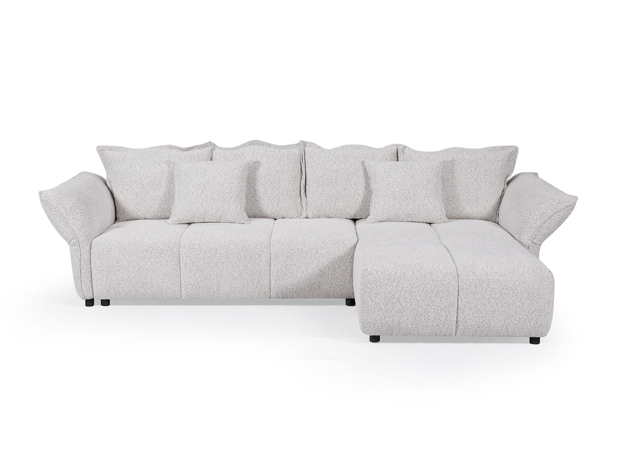 Sofá esquinero convertible reversible en terciopelo tejido beige BELINE