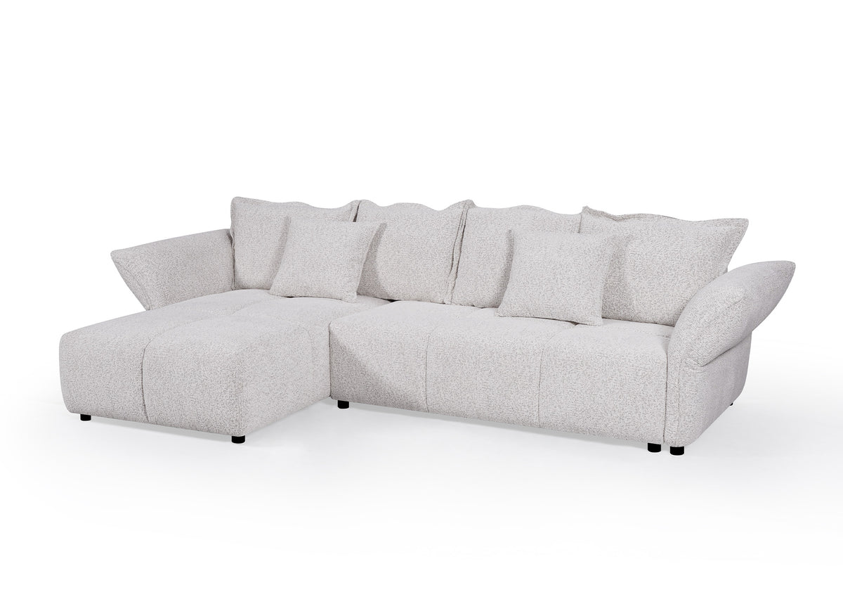 Sofá esquinero convertible reversible en terciopelo tejido beige BELINE