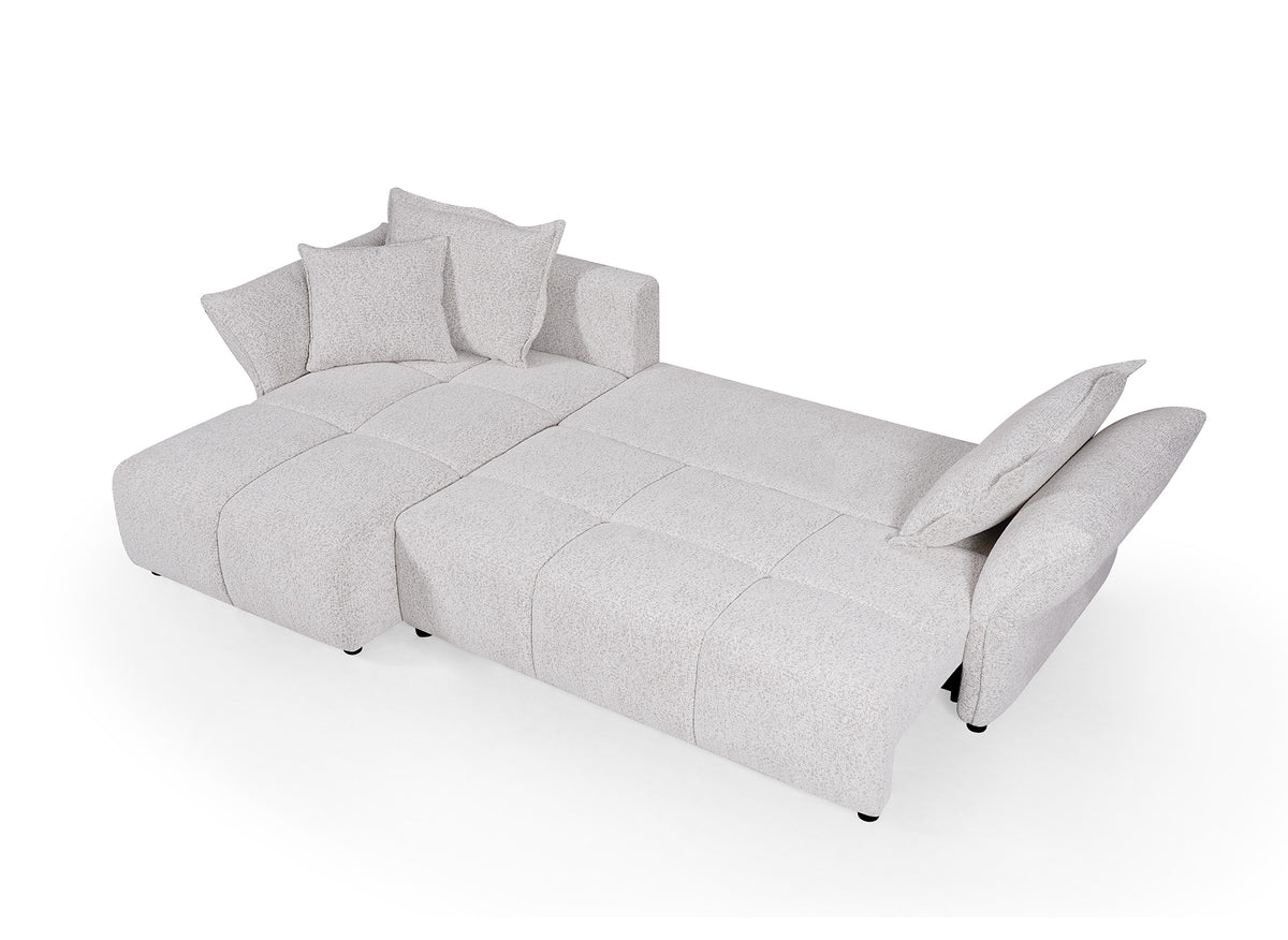 Sofá esquinero convertible reversible en terciopelo tejido beige BELINE