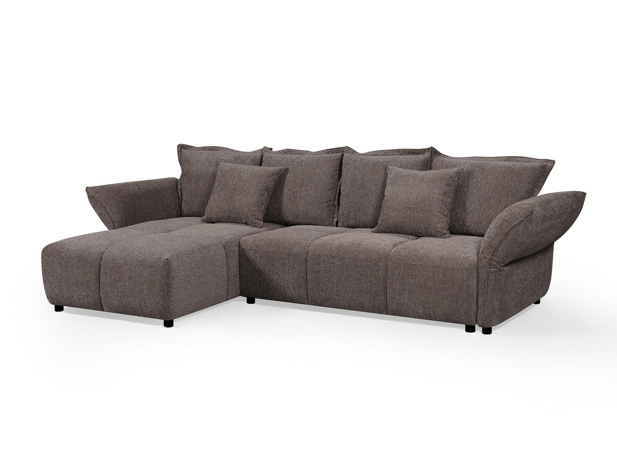 Sofá esquinero convertible reversible en terciopelo tejido marrón BELINE
