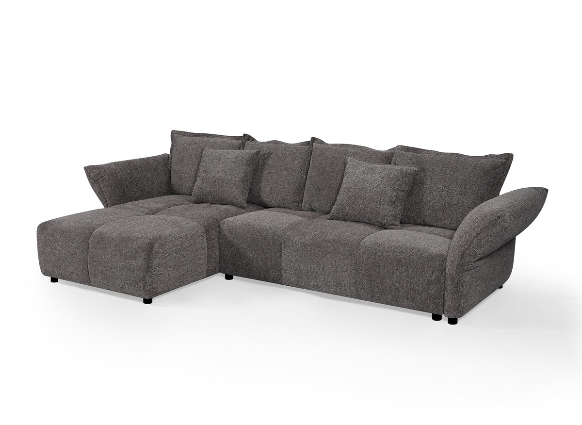 Sofá esquinero convertible reversible en terciopelo tejido gris BELINE