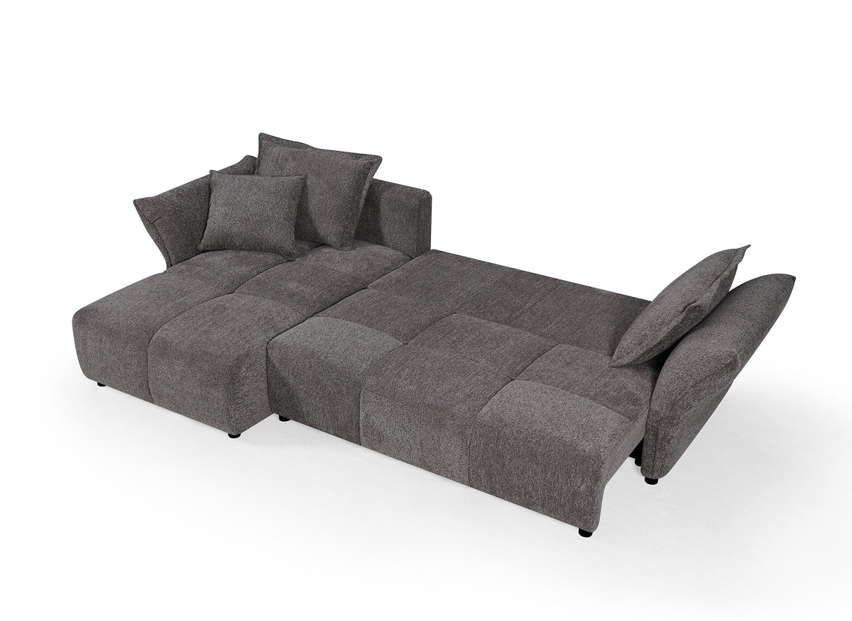 Sofá esquinero convertible reversible en terciopelo tejido gris BELINE