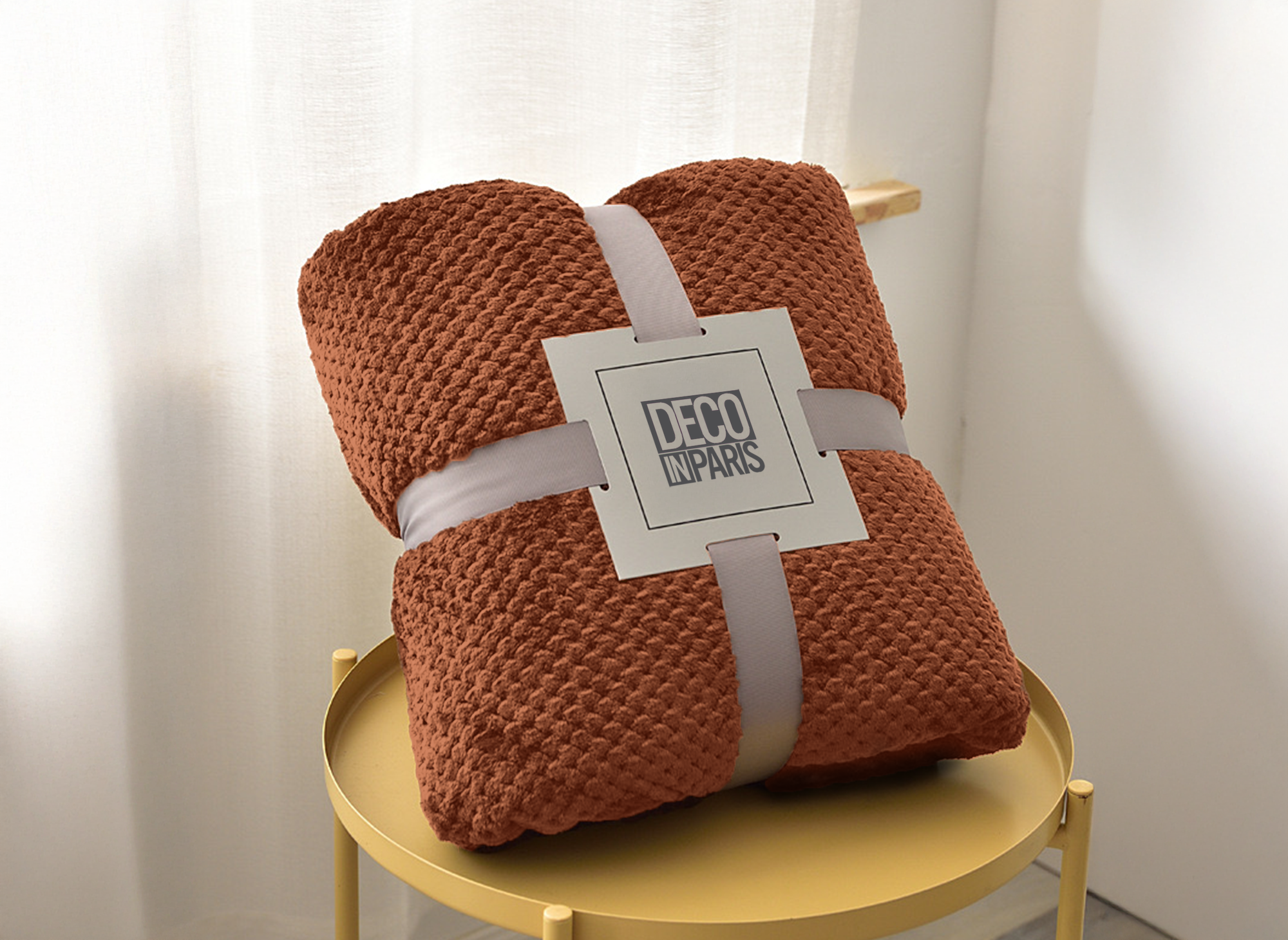 Manta con flecos en tejido efecto cachemir color óxido, 150x200 cm, OTYS