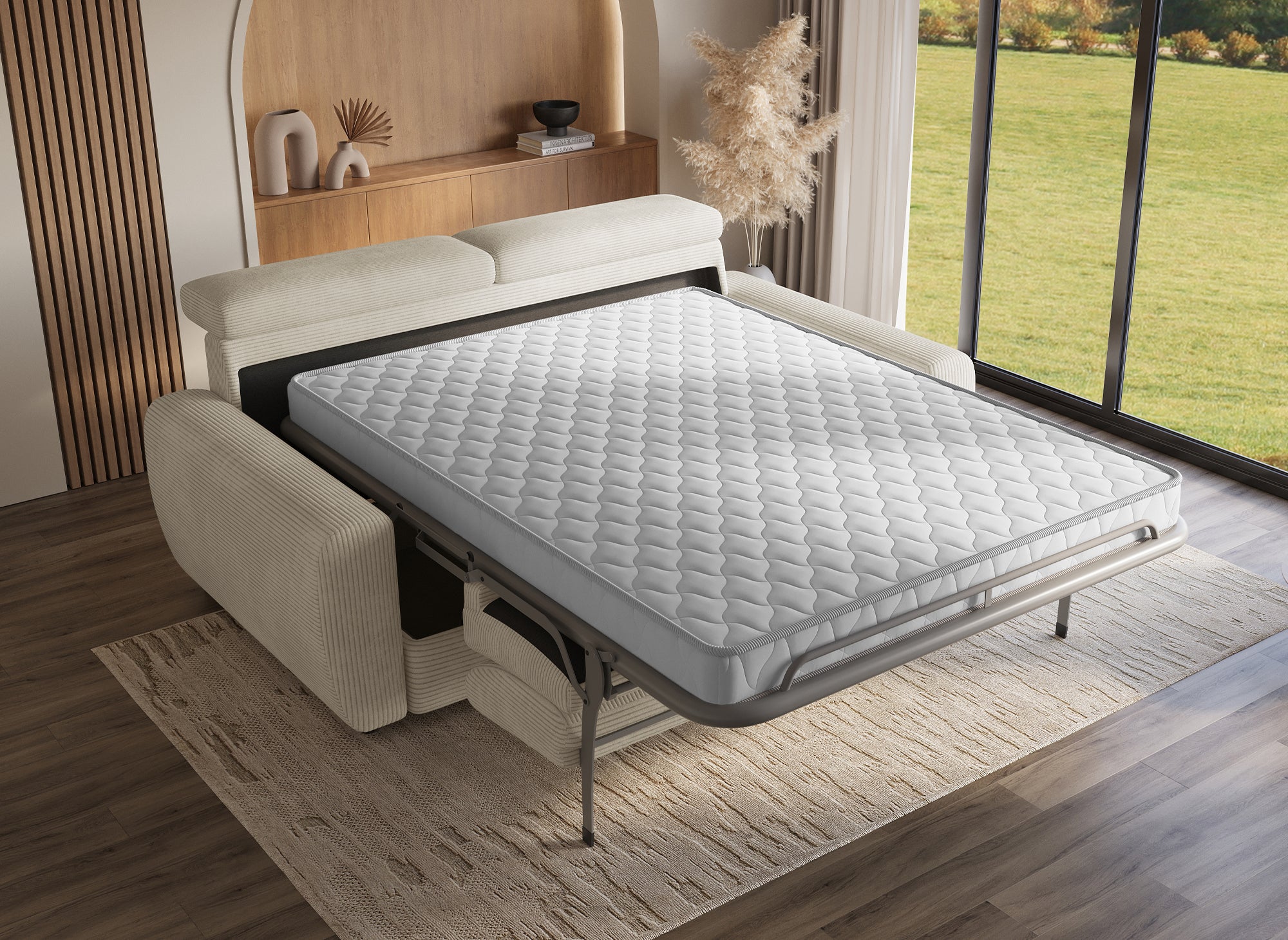 Sofá convertible express TOGO de 3 plazas en pana beige