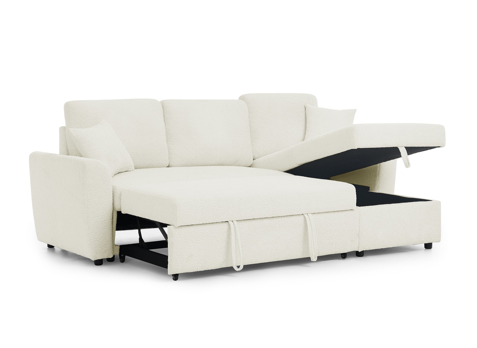 Sofá esquinero convertible y reversible ADRYEN con almacenaje en tejido bouclé beige