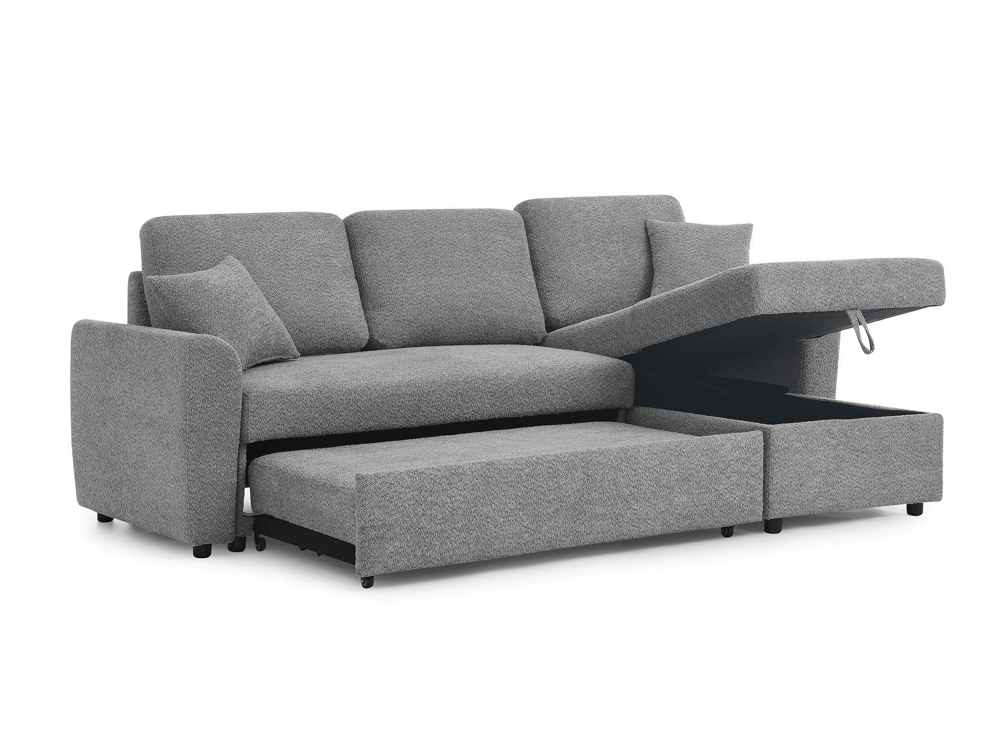 Sofá esquinero convertible y reversible ADRYEN con almacenaje en tejido bouclé gris