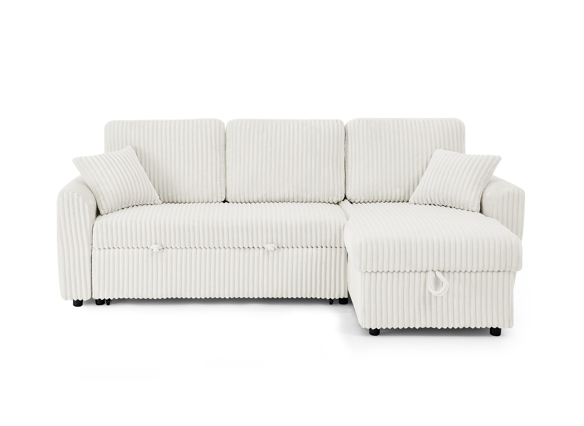 Sofá esquinero convertible y reversible con almacenaje en pana gruesa color beige ADRYEN