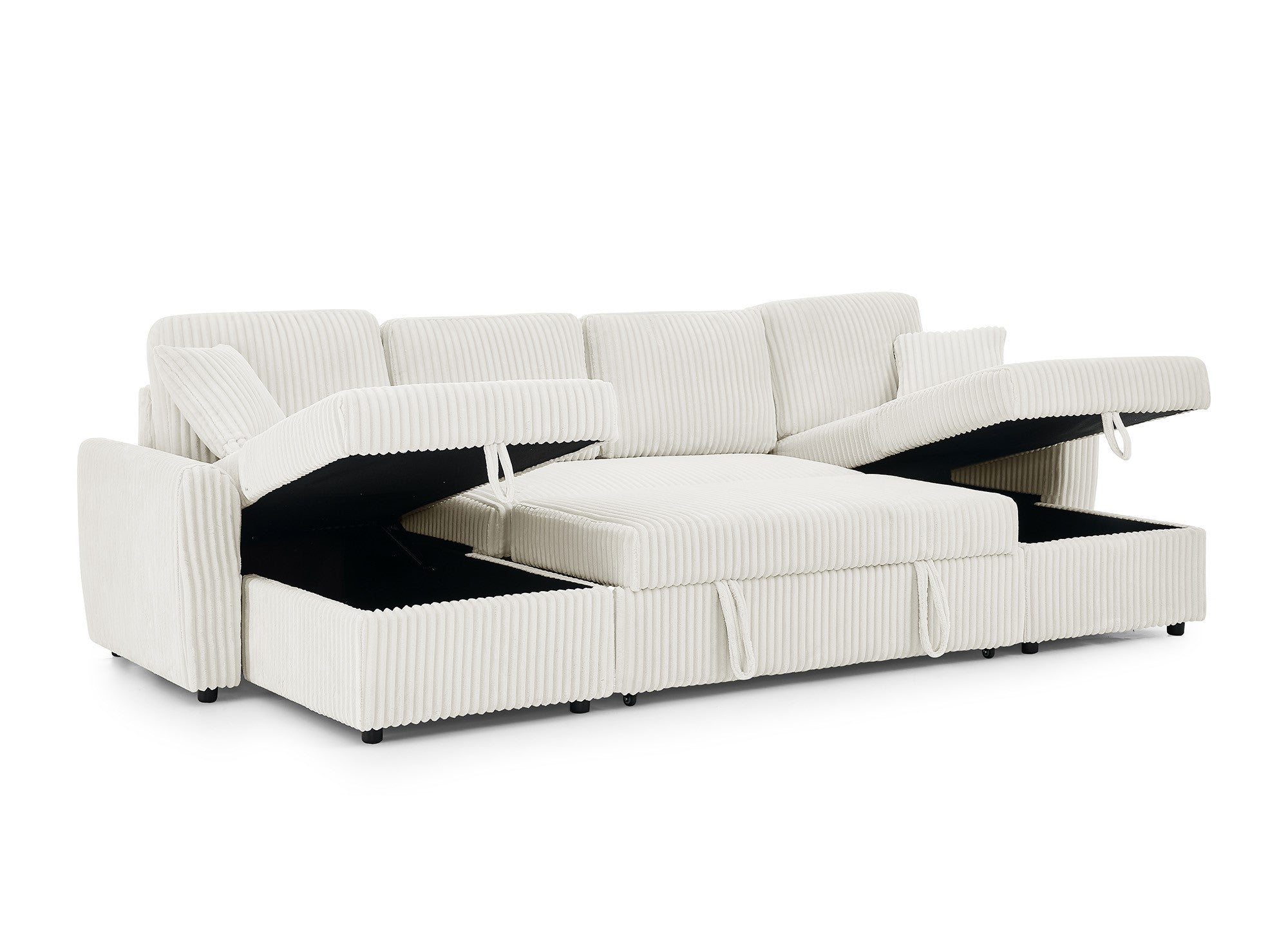 Sofá convertible panorámico ADRYEN con compartimentos de almacenamiento en pana gruesa beige