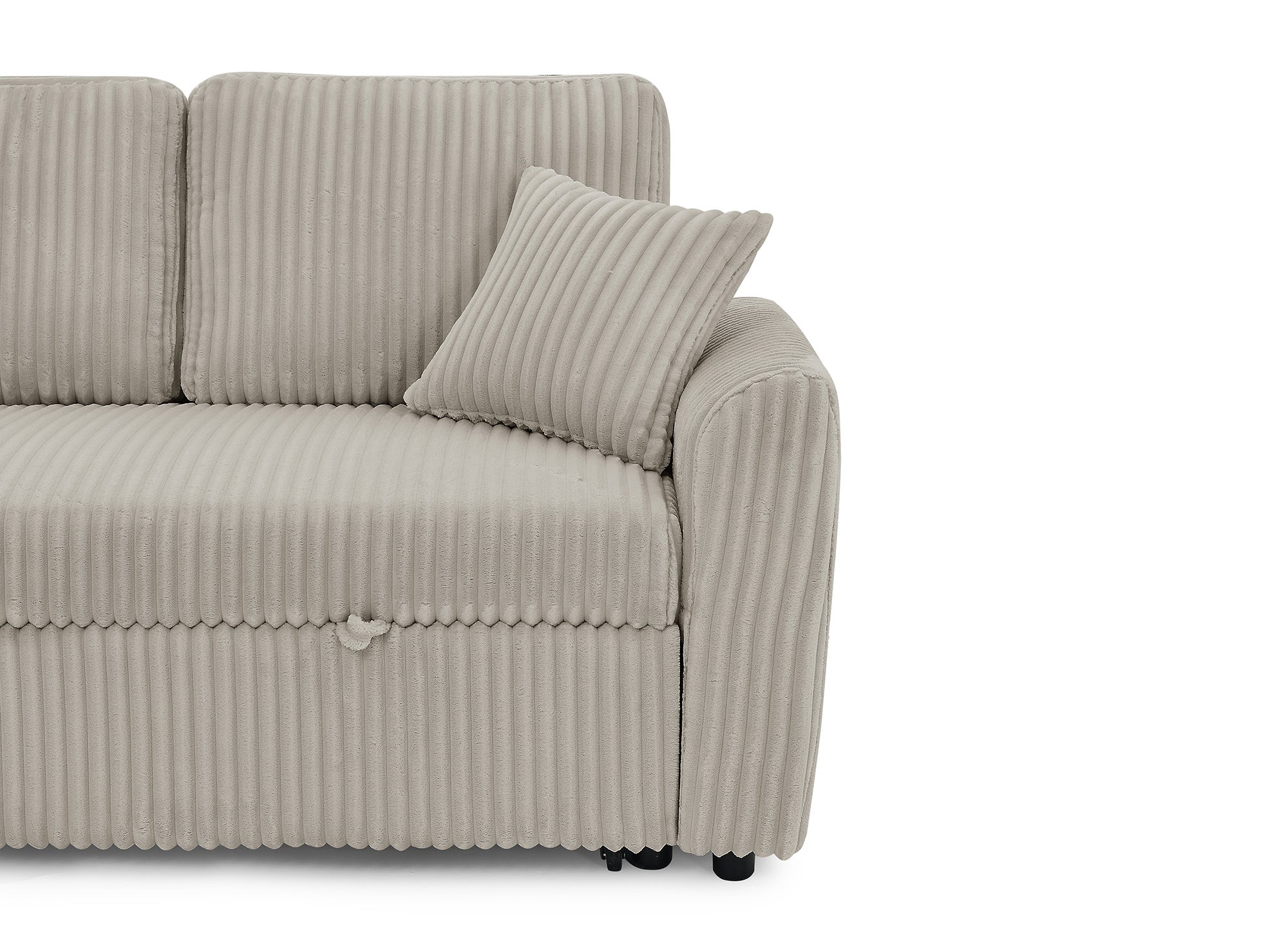 Sofá convertible panorámico ADRYEN con almacenaje en pana gruesa color topo