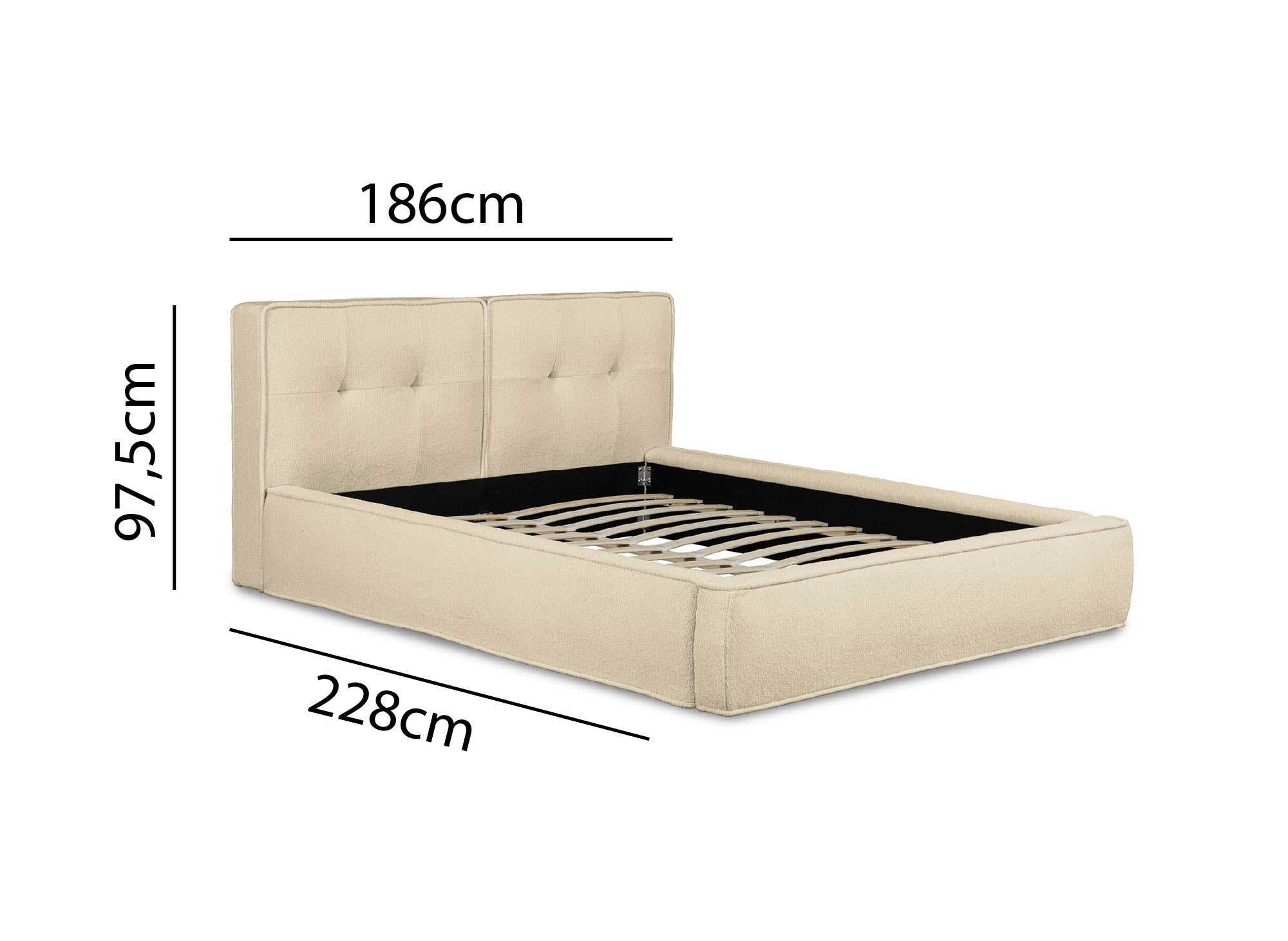 YUNA Cama contenedor de tela bouclé beige 160x200cm