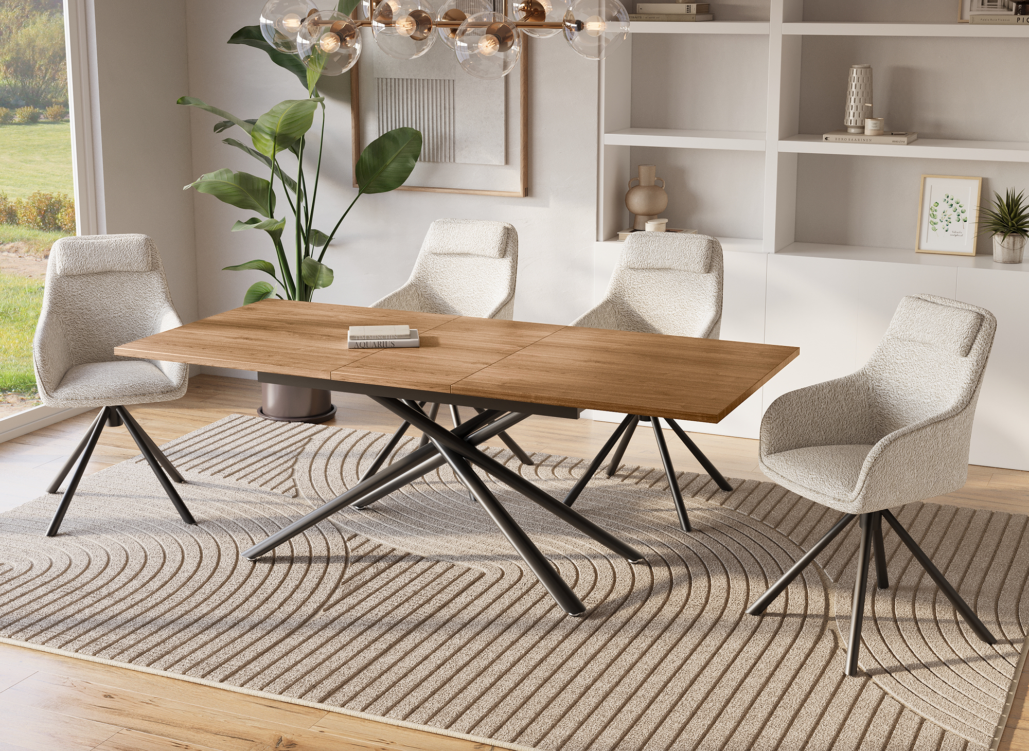 Mesa de comedor rectangular extensible ZORO en color roble oscuro