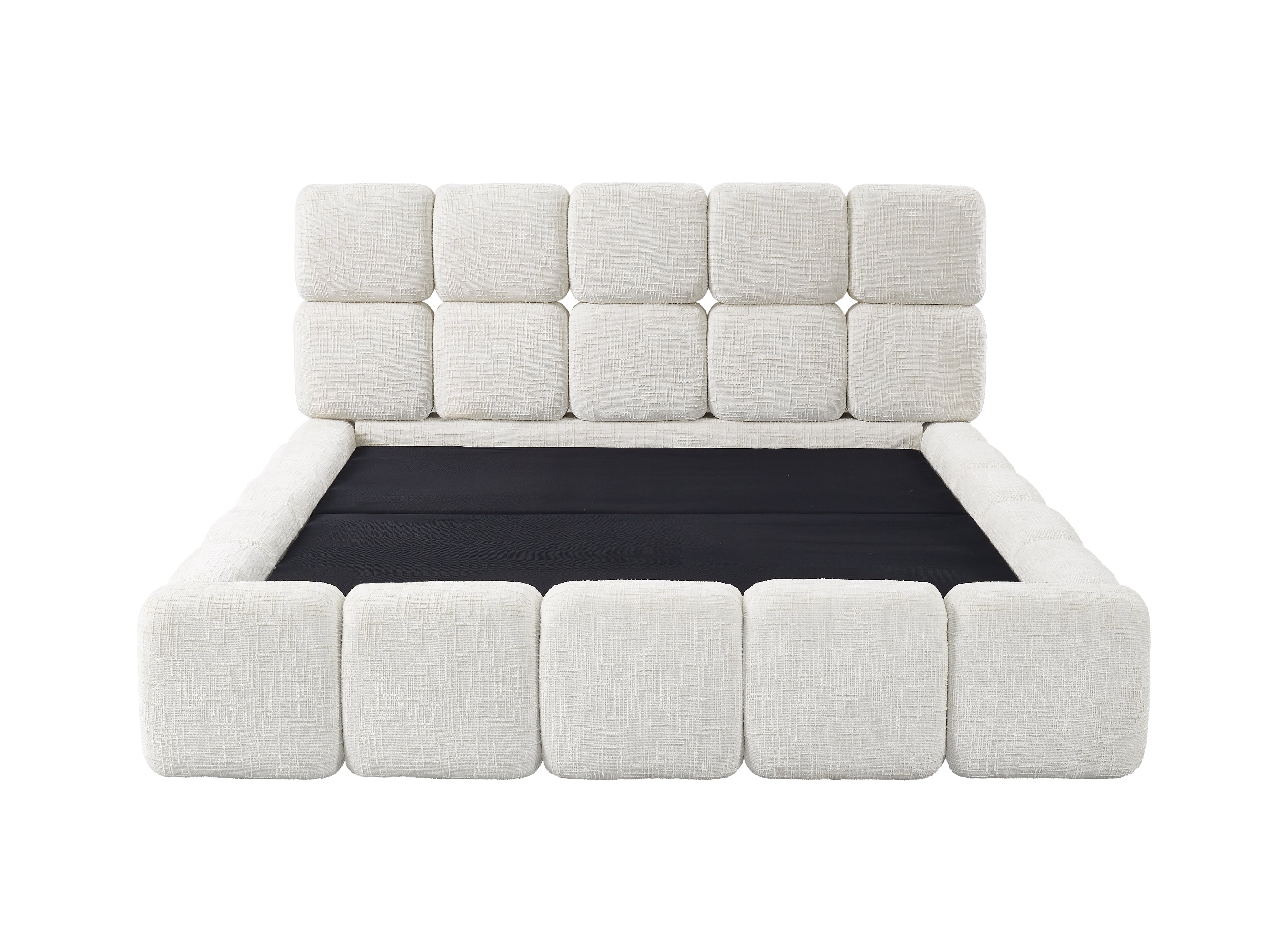 Cama con almacenaje BUBBLE de terciopelo jaspeado beige, 180x200 cm