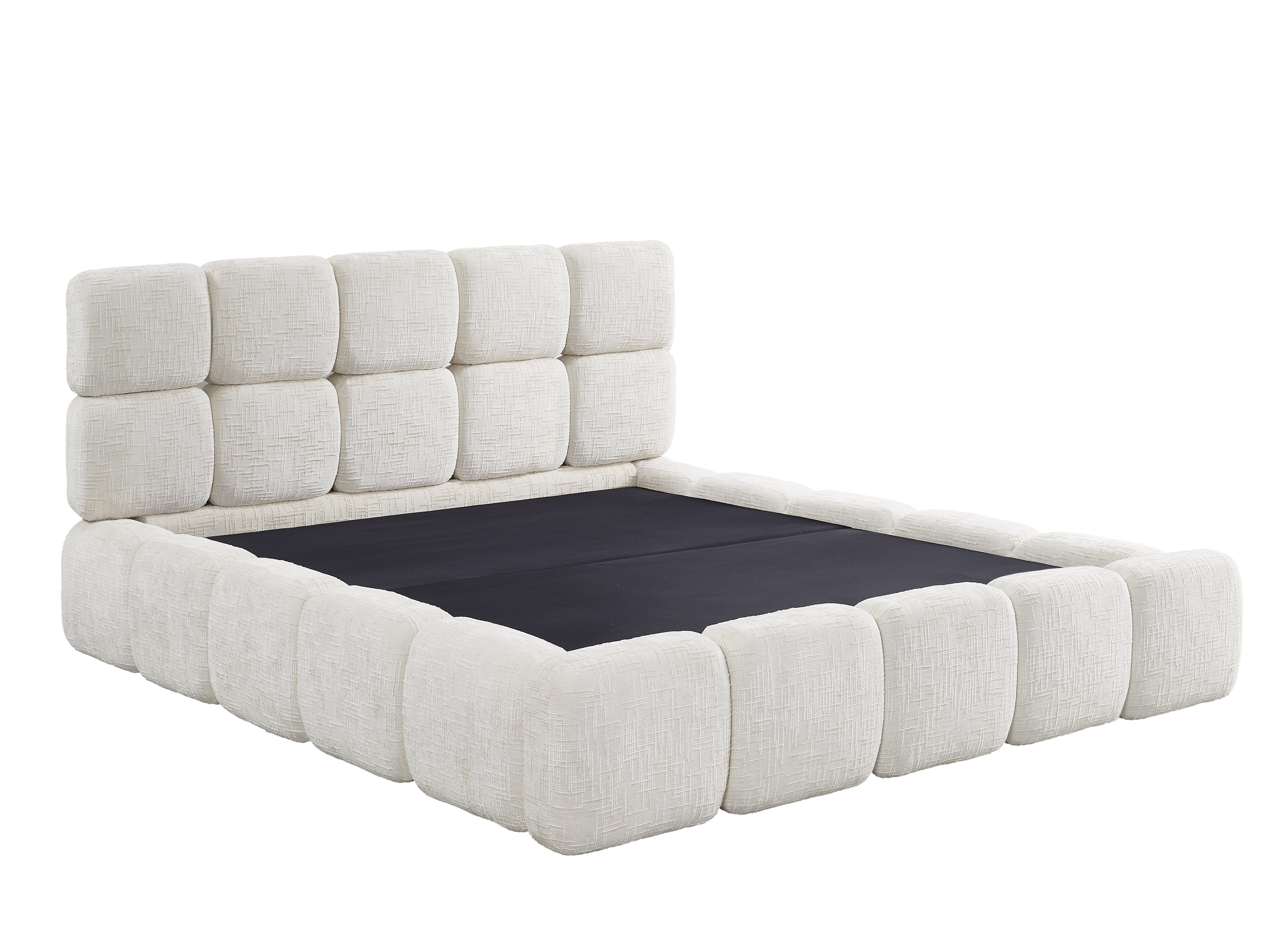 Cama con almacenaje BUBBLE de terciopelo jaspeado beige, 180x200 cm