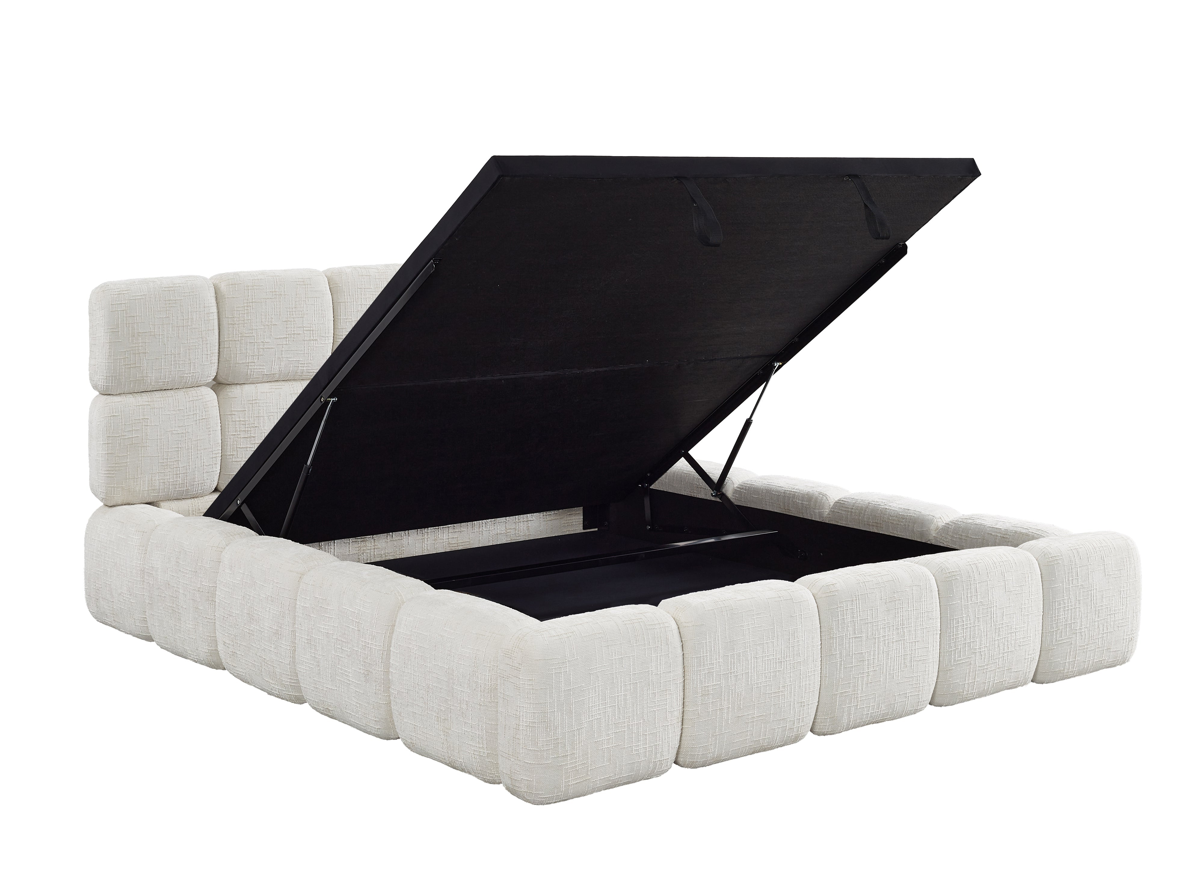 Cama con almacenaje BUBBLE de terciopelo jaspeado beige, 180x200 cm