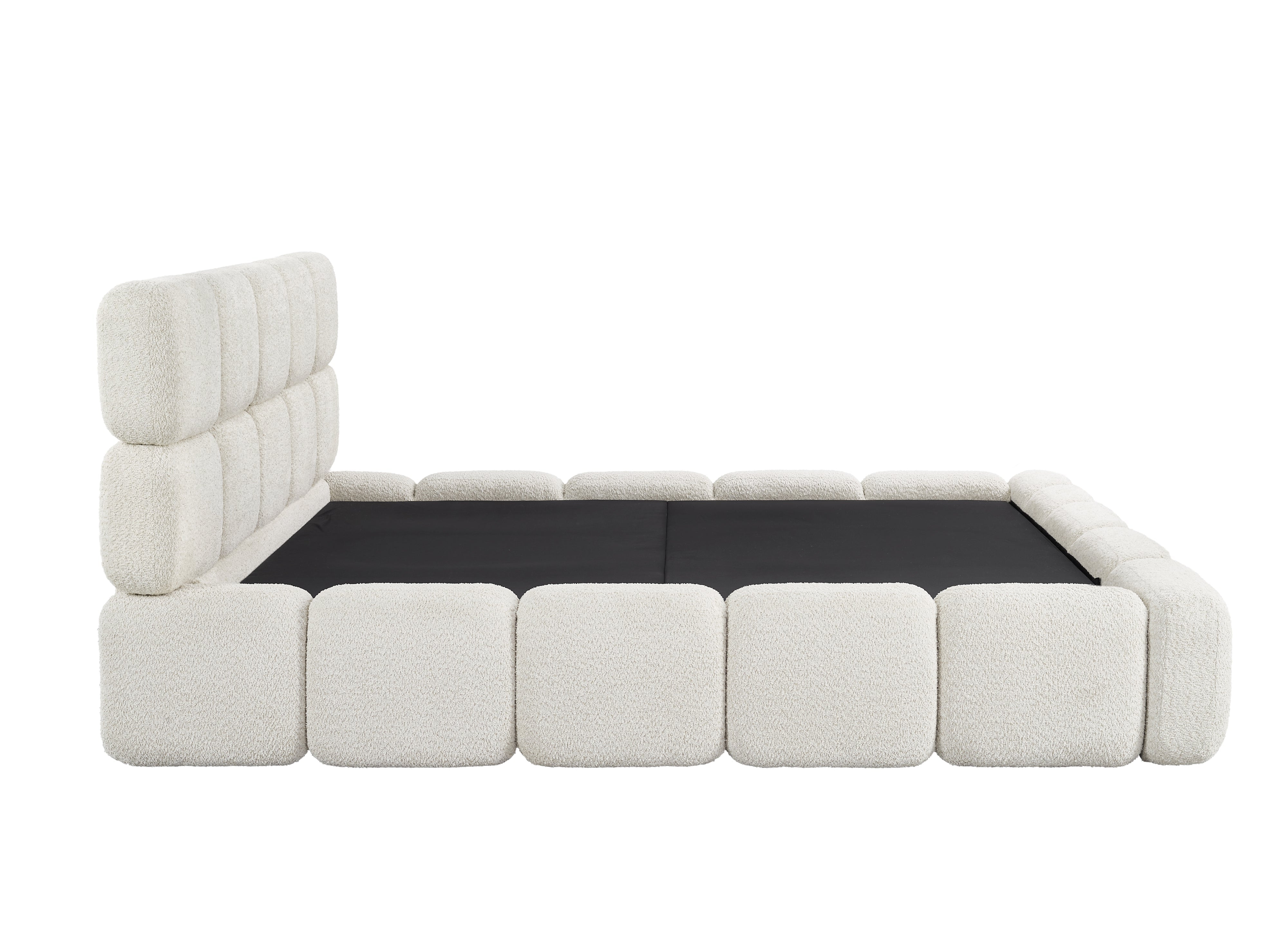 Cama con almacenaje BUBBLE de tela bouclé beige, 180x200 cm