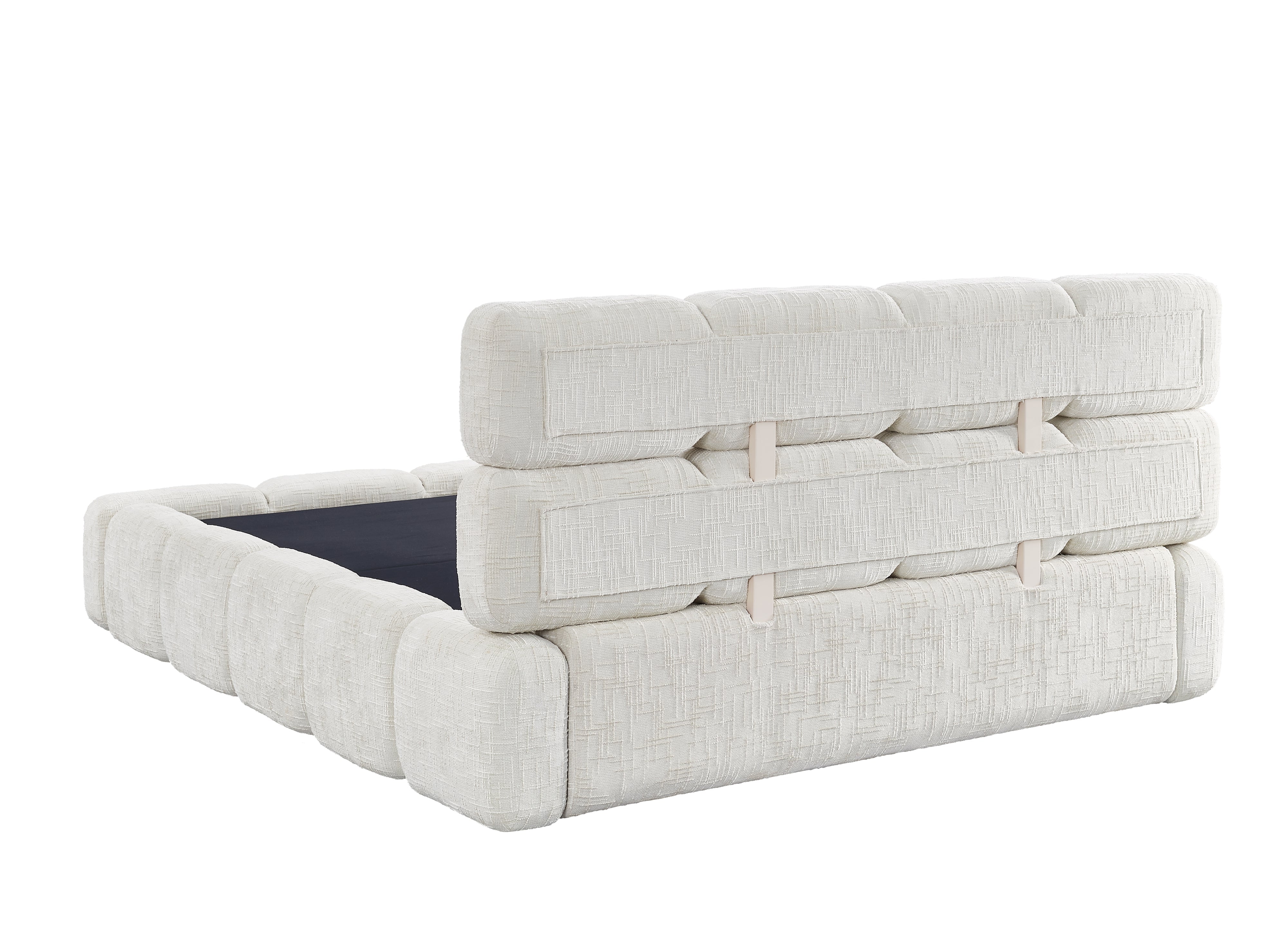 Cama con almacenaje BUBBLE de terciopelo jaspeado beige, 140 x 190 cm