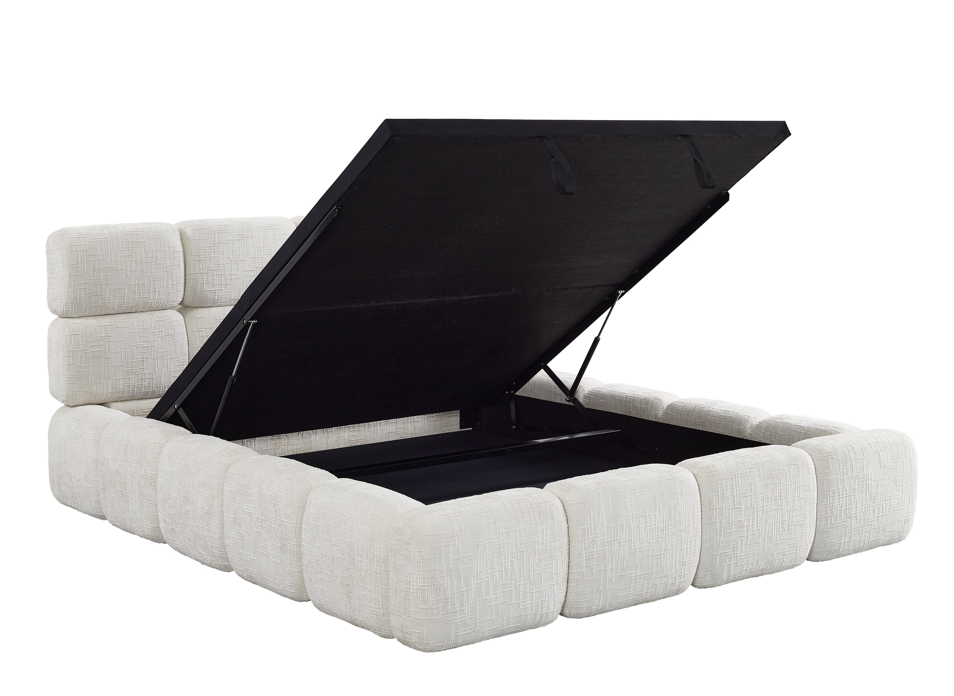 Cama con almacenaje BUBBLE de terciopelo jaspeado beige, 140 x 190 cm