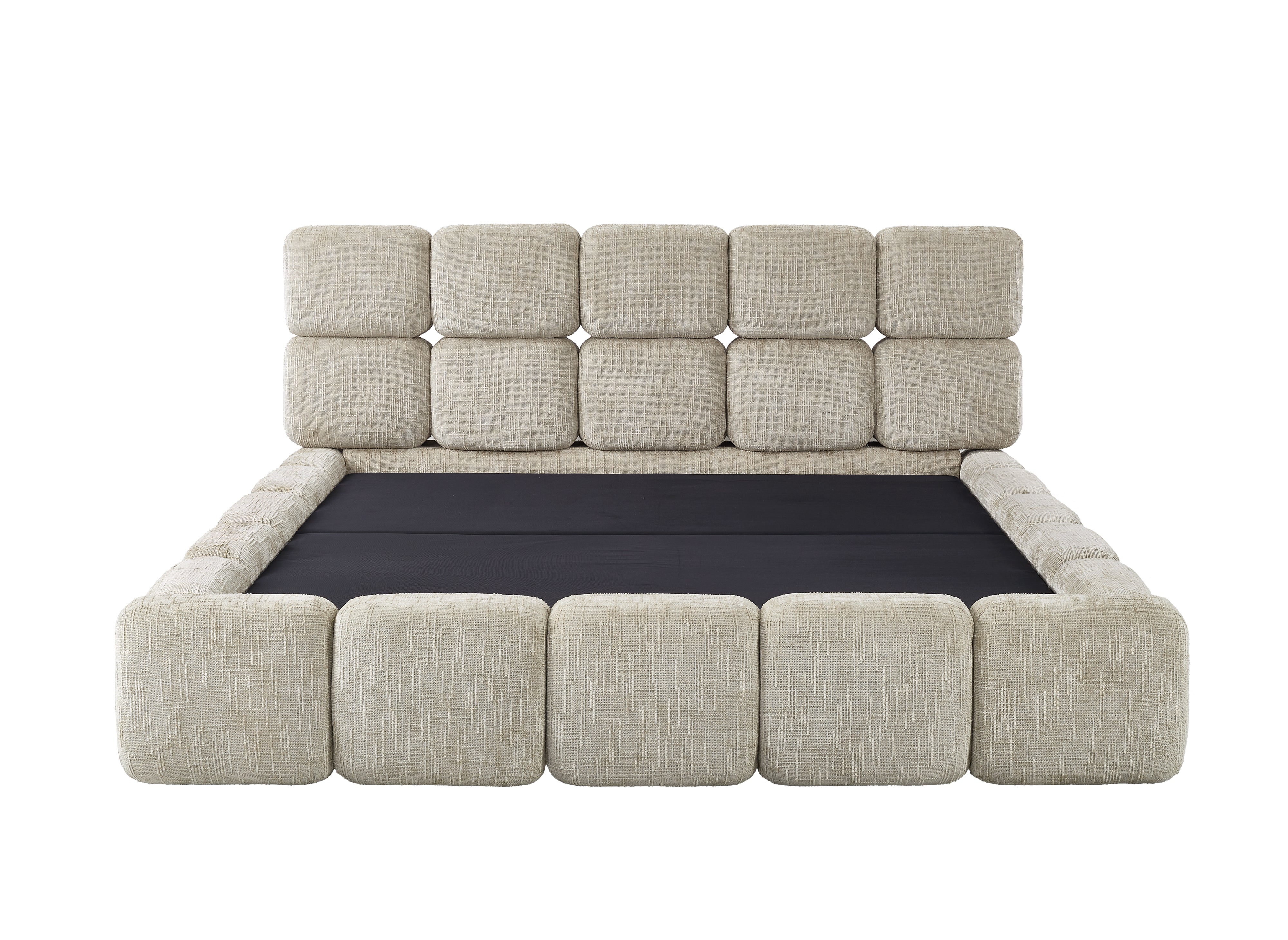 Cama de almacenaje BUBBLE de 180x200 cm en terciopelo jaspeado color topo