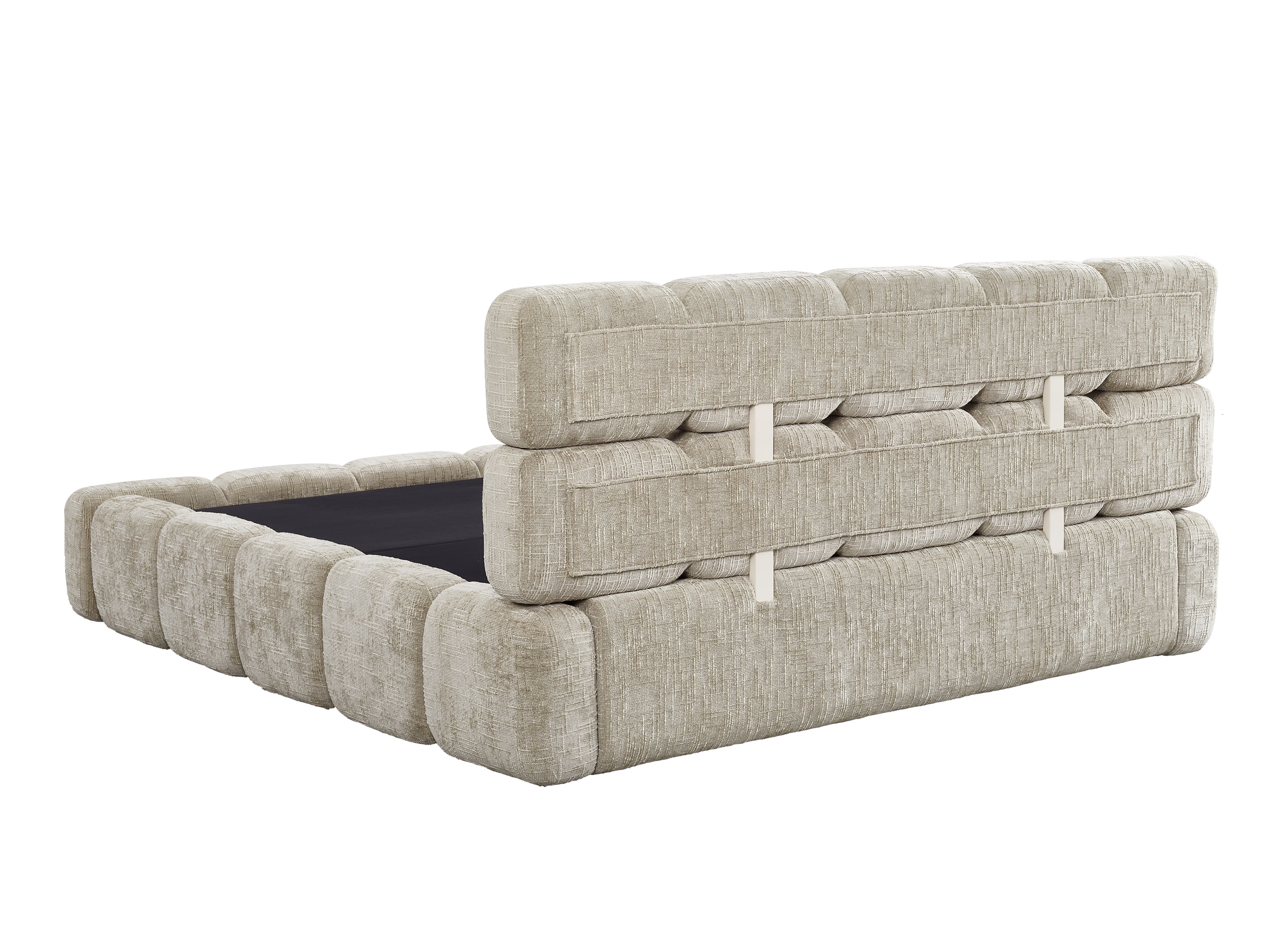 Cama de almacenaje BUBBLE de 180x200 cm en terciopelo jaspeado color topo