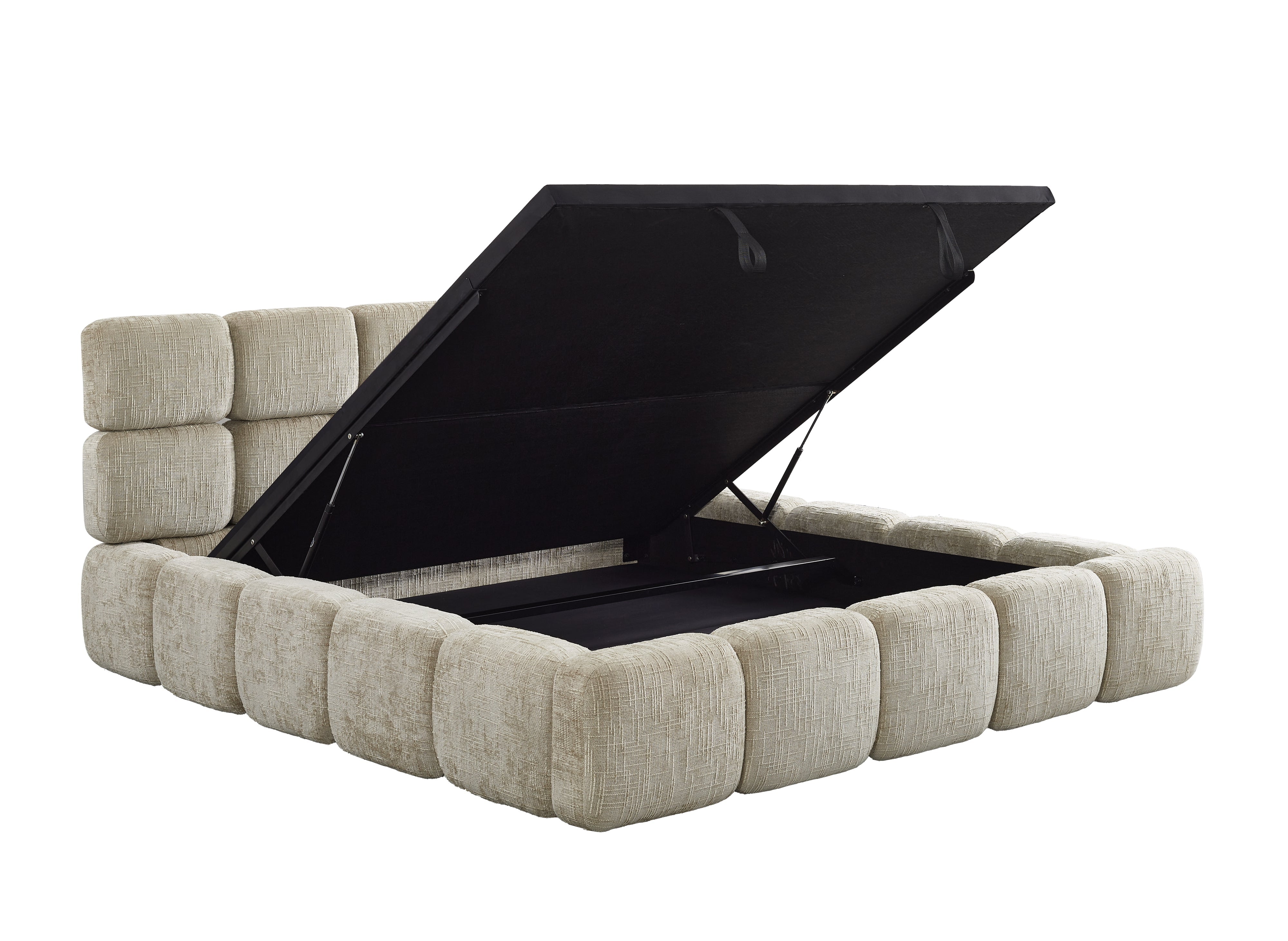 Cama de almacenaje BUBBLE de 180x200 cm en terciopelo jaspeado color topo