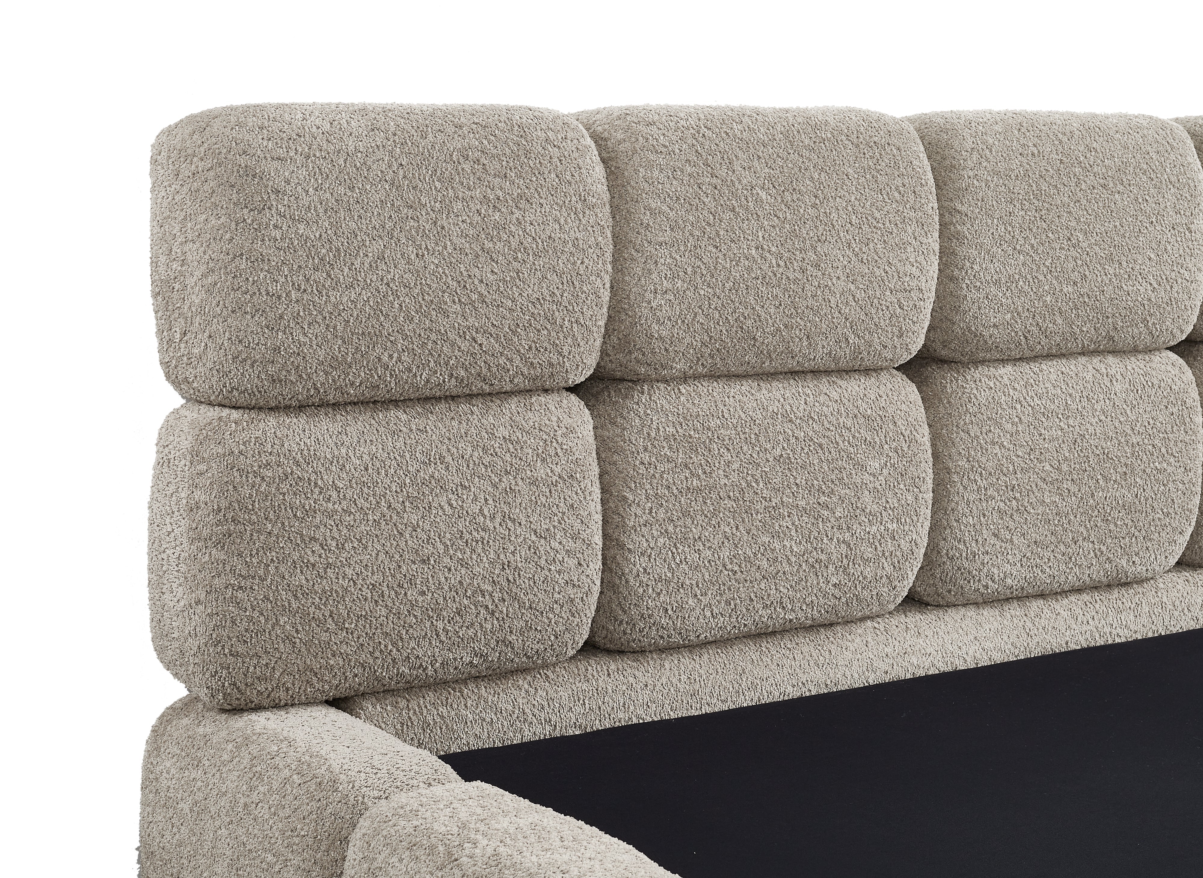 Cama con almacenaje BUBBLE de tela de rizo color topo, 140 x 190 cm