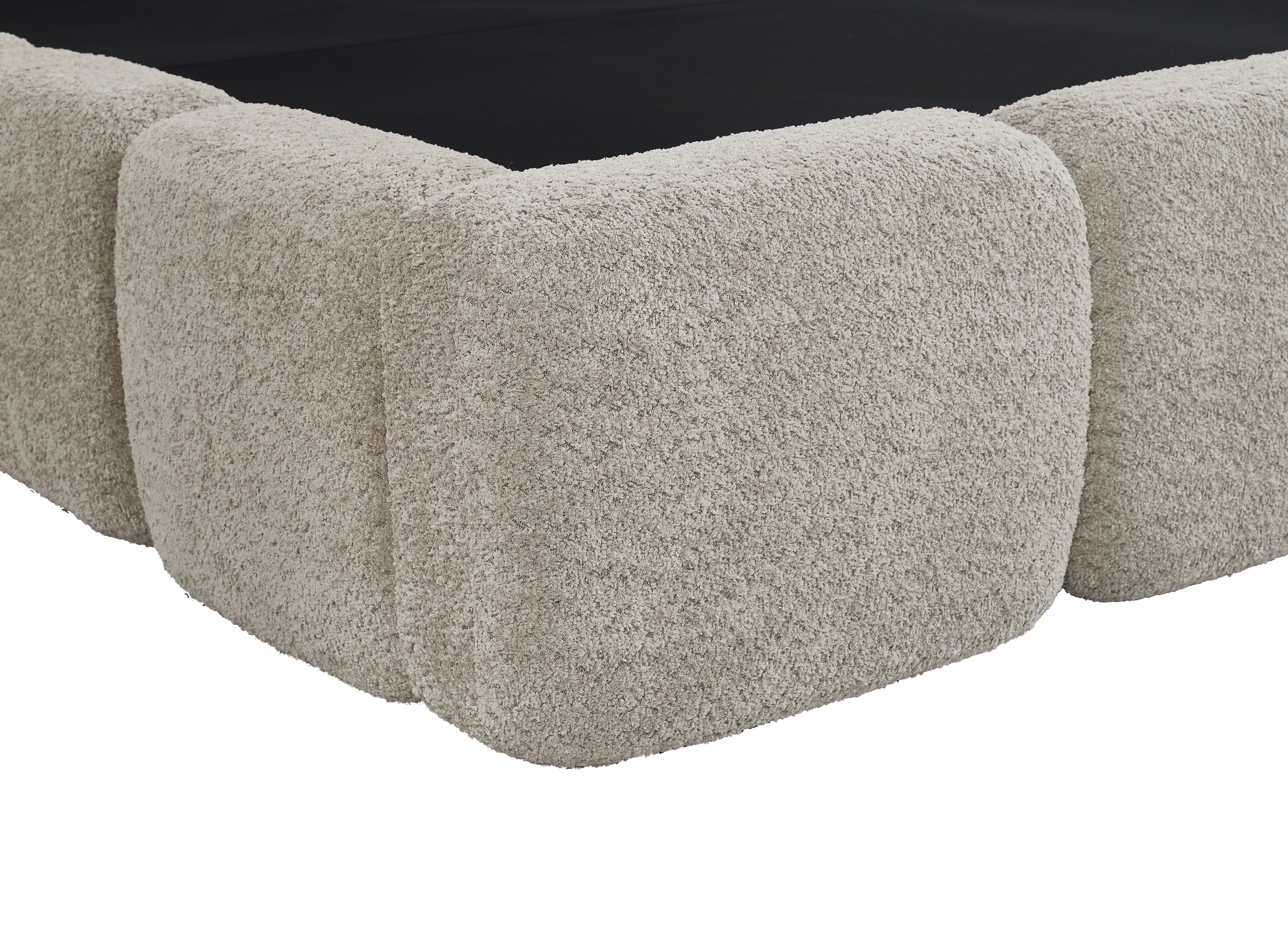 Cama con almacenaje BUBBLE de tela bouclé color topo, 180x200 cm