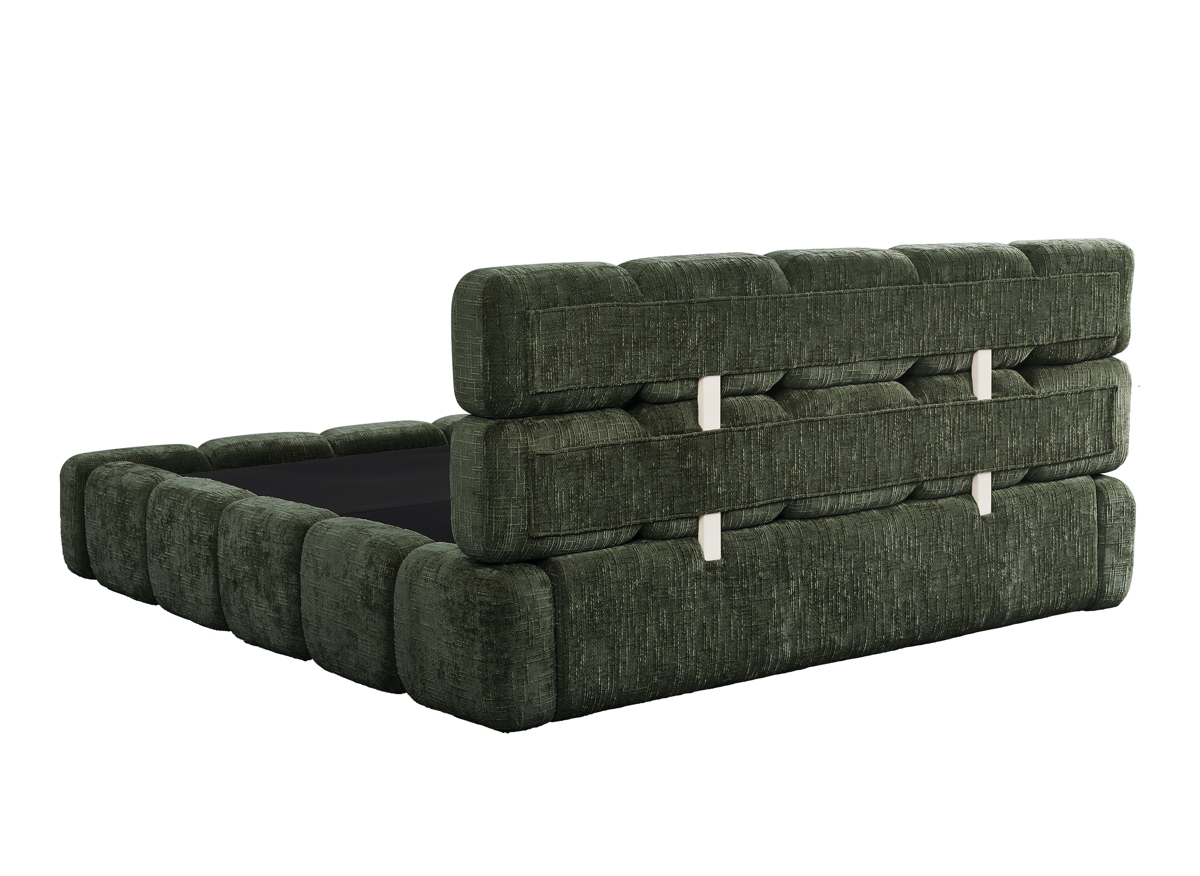 Cama con almacenaje BUBBLE en terciopelo jaspeado verde oliva, 180x200 cm