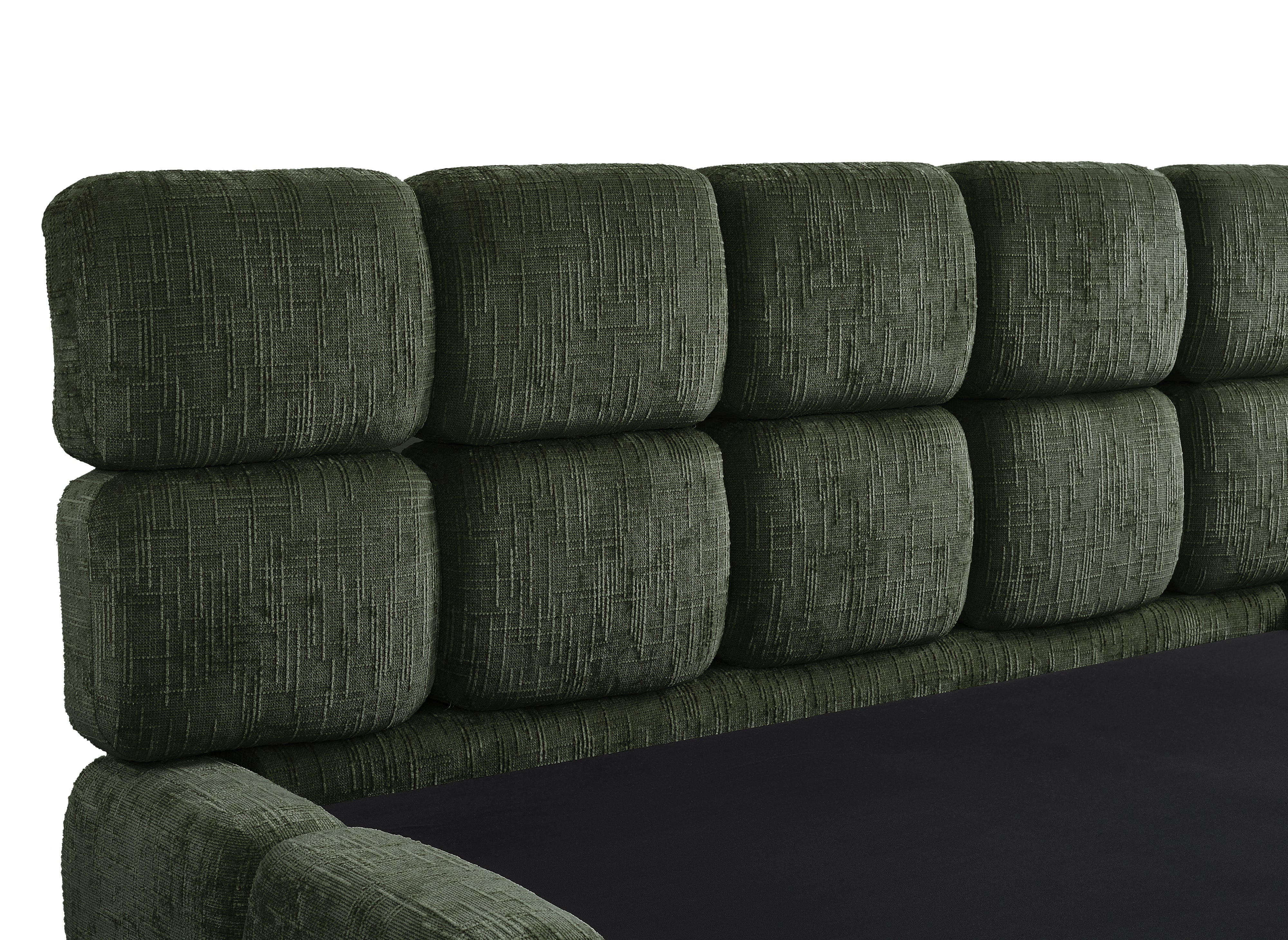 Cama con almacenaje BUBBLE en terciopelo jaspeado verde oliva, 180x200 cm