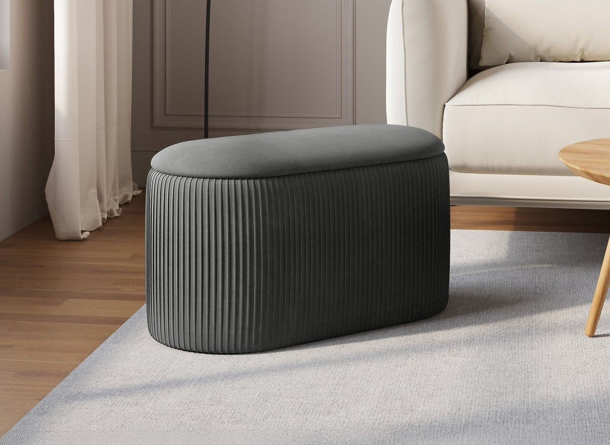 Banquette avec coffre de rangement en velours gris MERY - DécoInParis