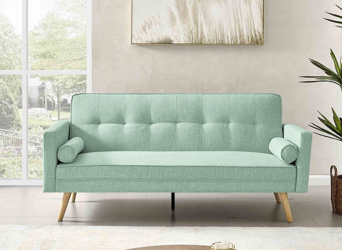 Banquette clic clac en tissu vert d'eau TANIA - DécoInParis