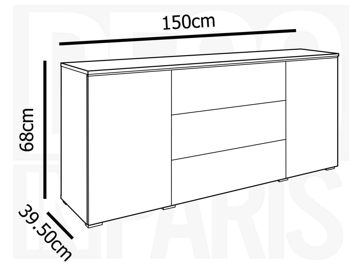Buffet commode 2 portes 3 tiroirs chêne et noir avec LED - ALEXIA - DécoInParis