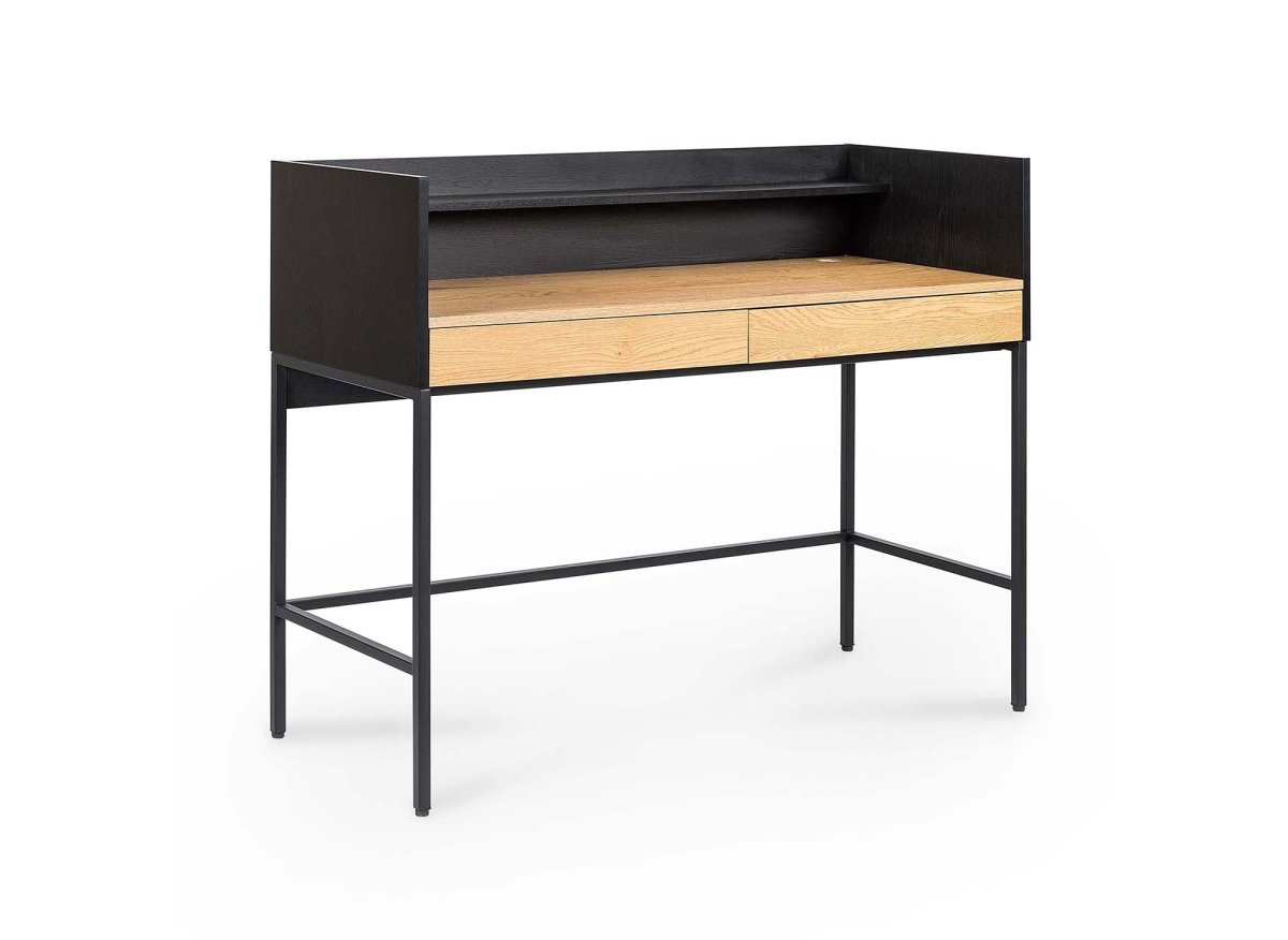 Bureau 2 tiroirs 1 étagère design industriel en bois et métal ALICE - DécoInParis