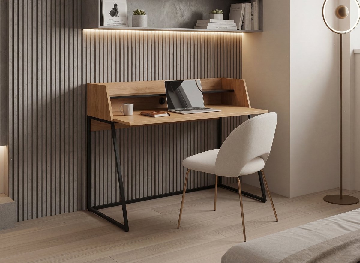 Bureau avec étagère design industriel en bois et métal LUDINE - DécoInParis
