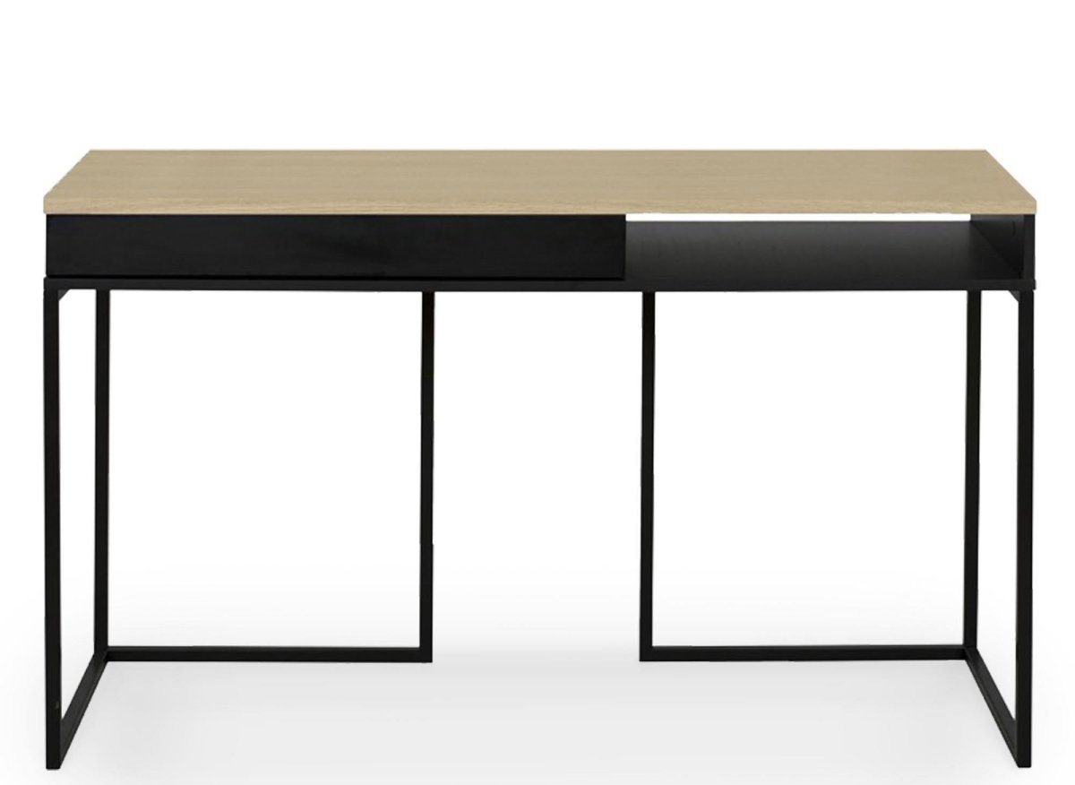 Bureau industriel avec tiroir et rangement en bois et métal COLETTE - DécoInParis