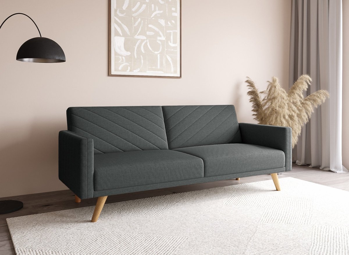 Canapé 3 places convertible scandinave en tissu gris foncé BALDER - DécoInParis