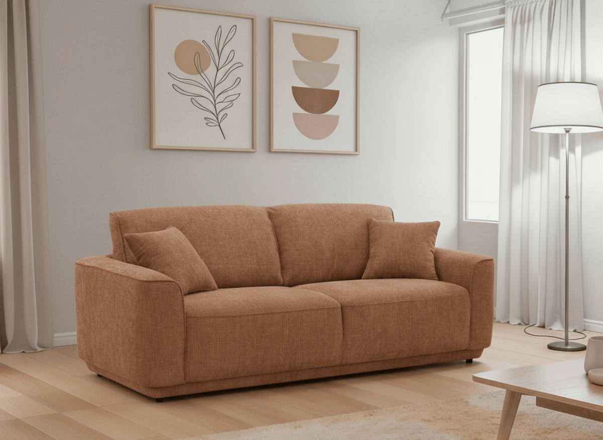 Canapé 3 places en velours chiné terracotta CARLOTA - DécoInParis