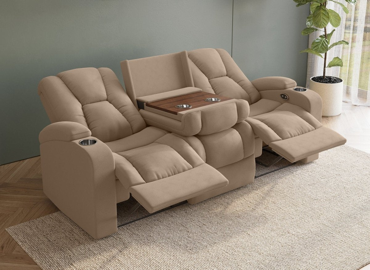 Canapé 3 places relax électrique en tissu microfibre beige EL CLARENCE - DécoInParis