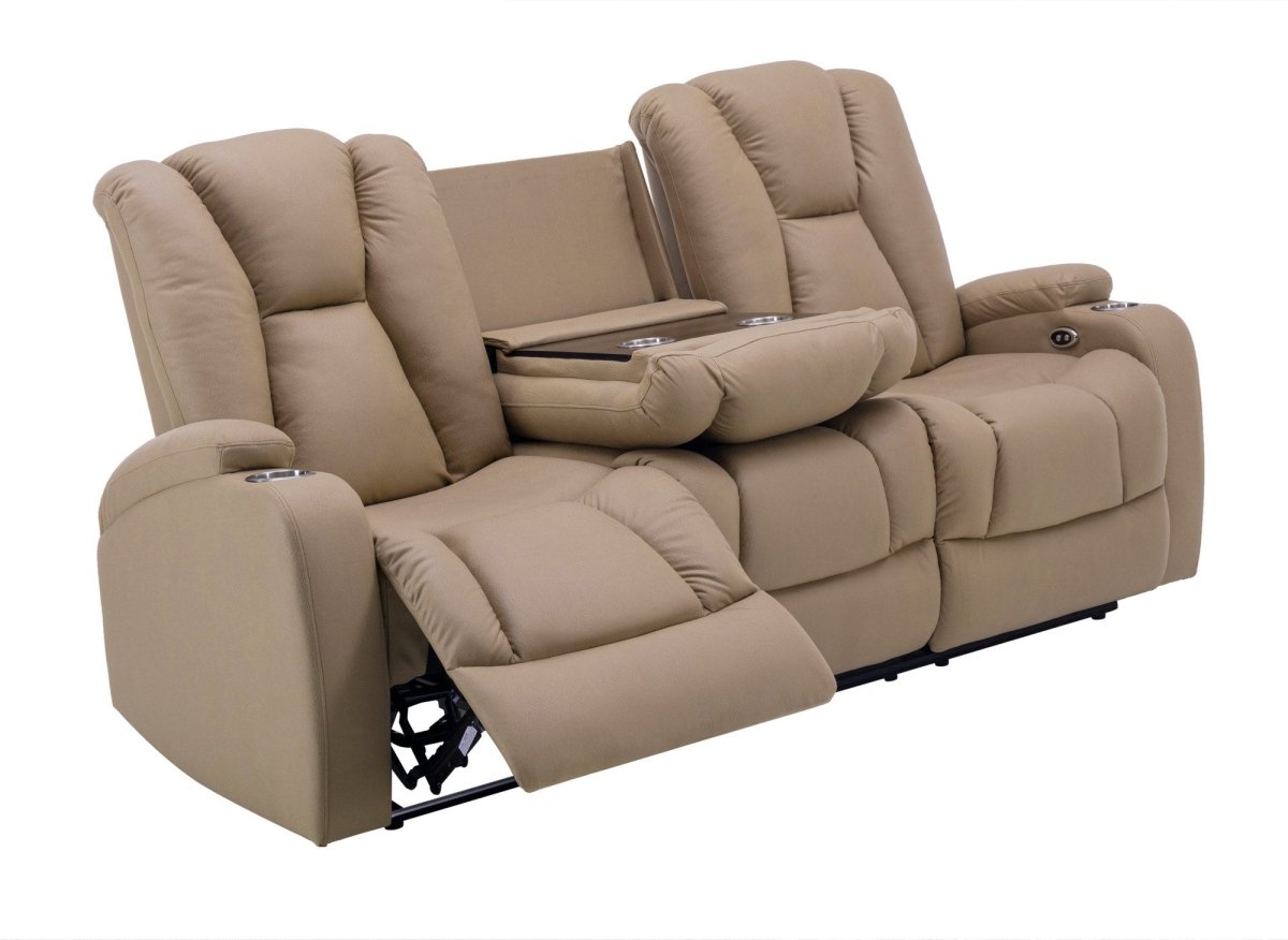 Canapé 3 places relax électrique en tissu microfibre beige EL CLARENCE - DécoInParis