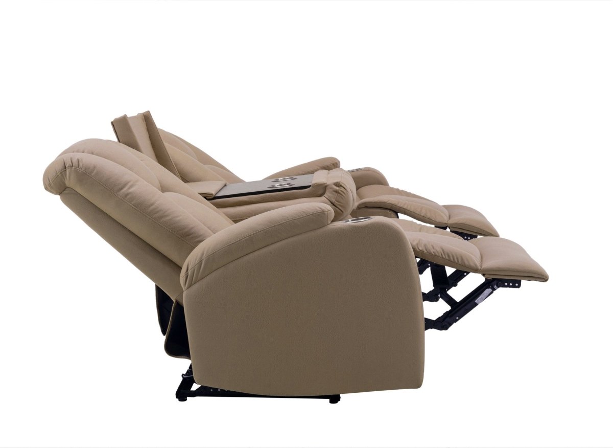 Canapé 3 places relax électrique en tissu microfibre beige EL CLARENCE - DécoInParis