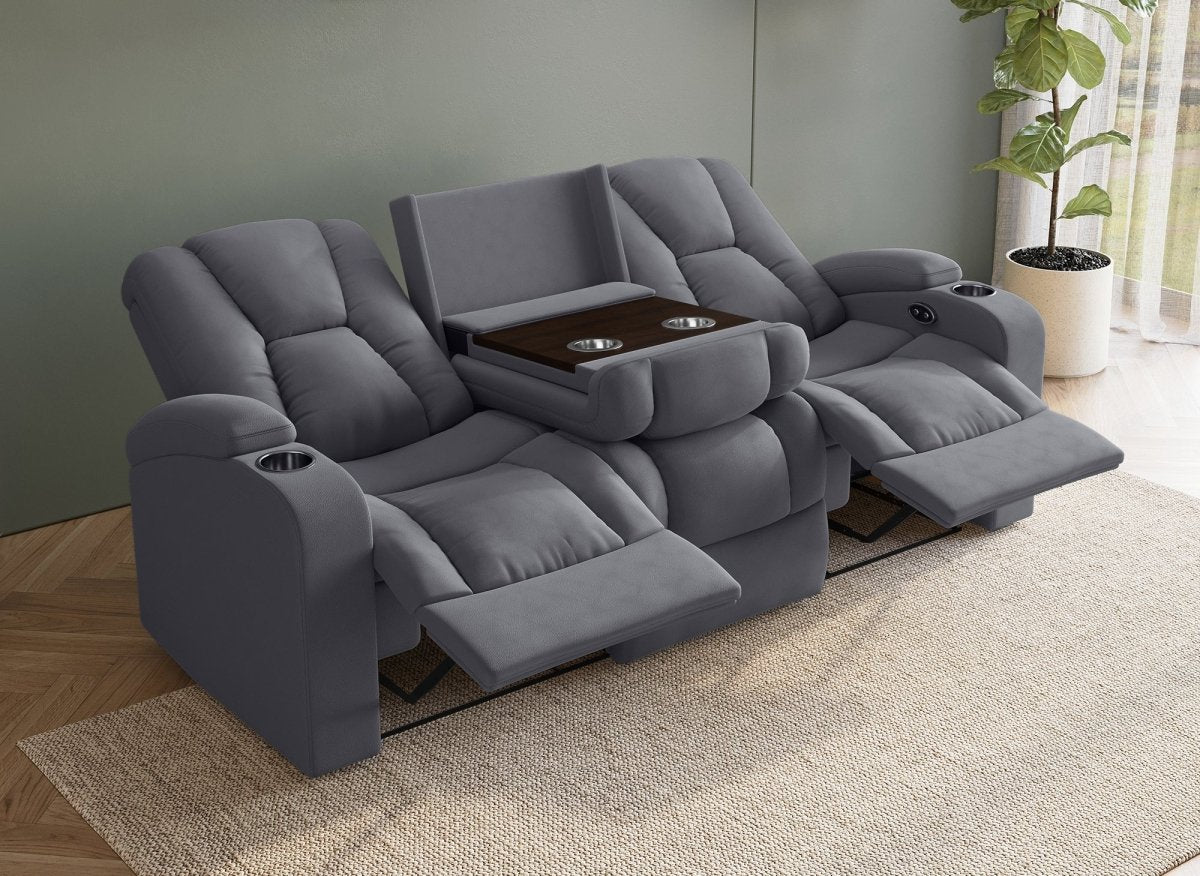 Canapé 3 places relax électrique en tissu microfibre gris EL CLARENCE - DécoInParis