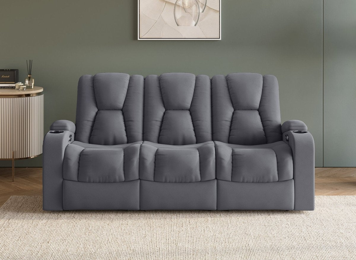 Canapé 3 places relax électrique en tissu microfibre gris EL CLARENCE - DécoInParis