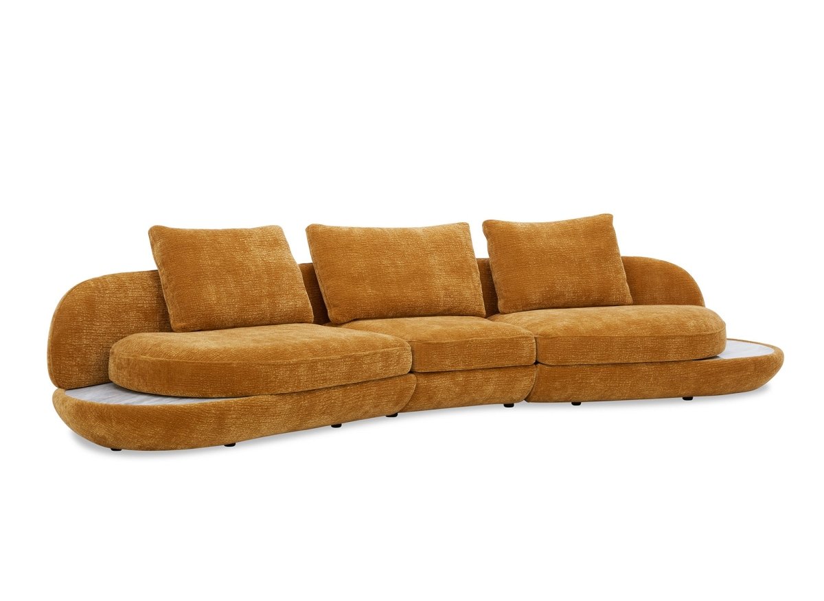 Canapé 4 places en velours tissé moutarde DARIUS - DécoInParis