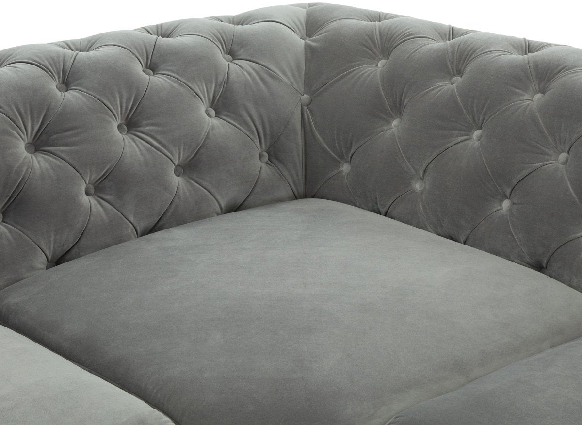 Canapé capitonné chesterfield d'angle réversible en velours gris CARMEN - DécoInParis