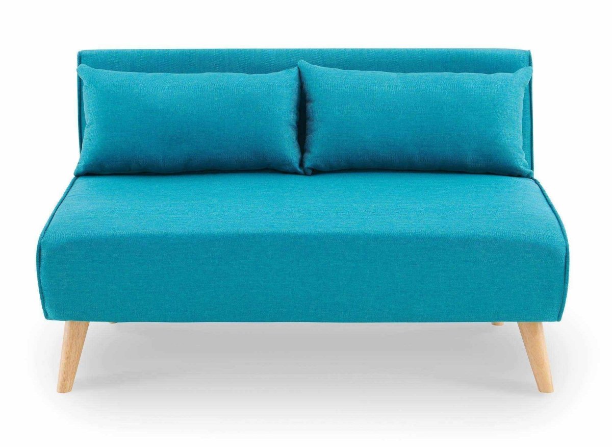 Canapé clic clac 2 places en tissu bleu turquoise TONKA - DécoInParis