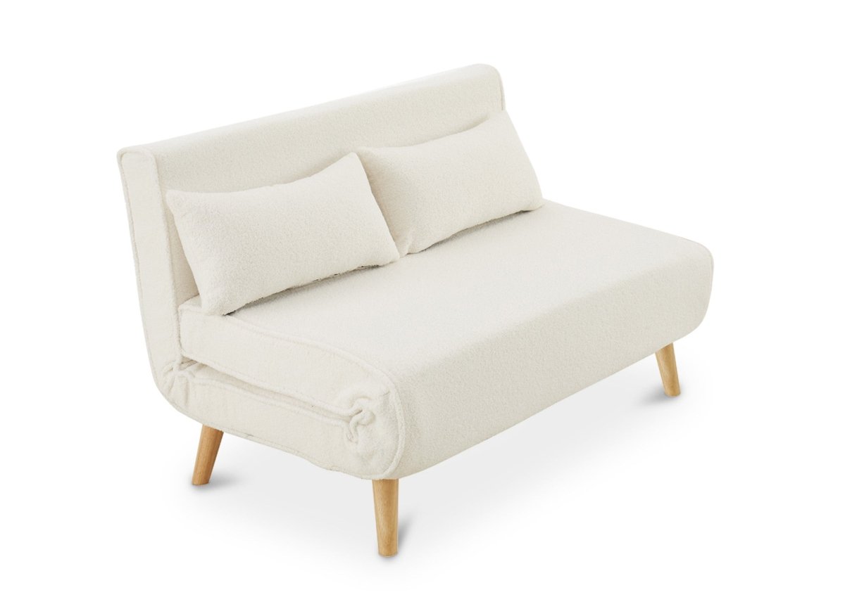 Canapé clic clac 2 places en tissu bouclette écru TONKA - DécoInParis