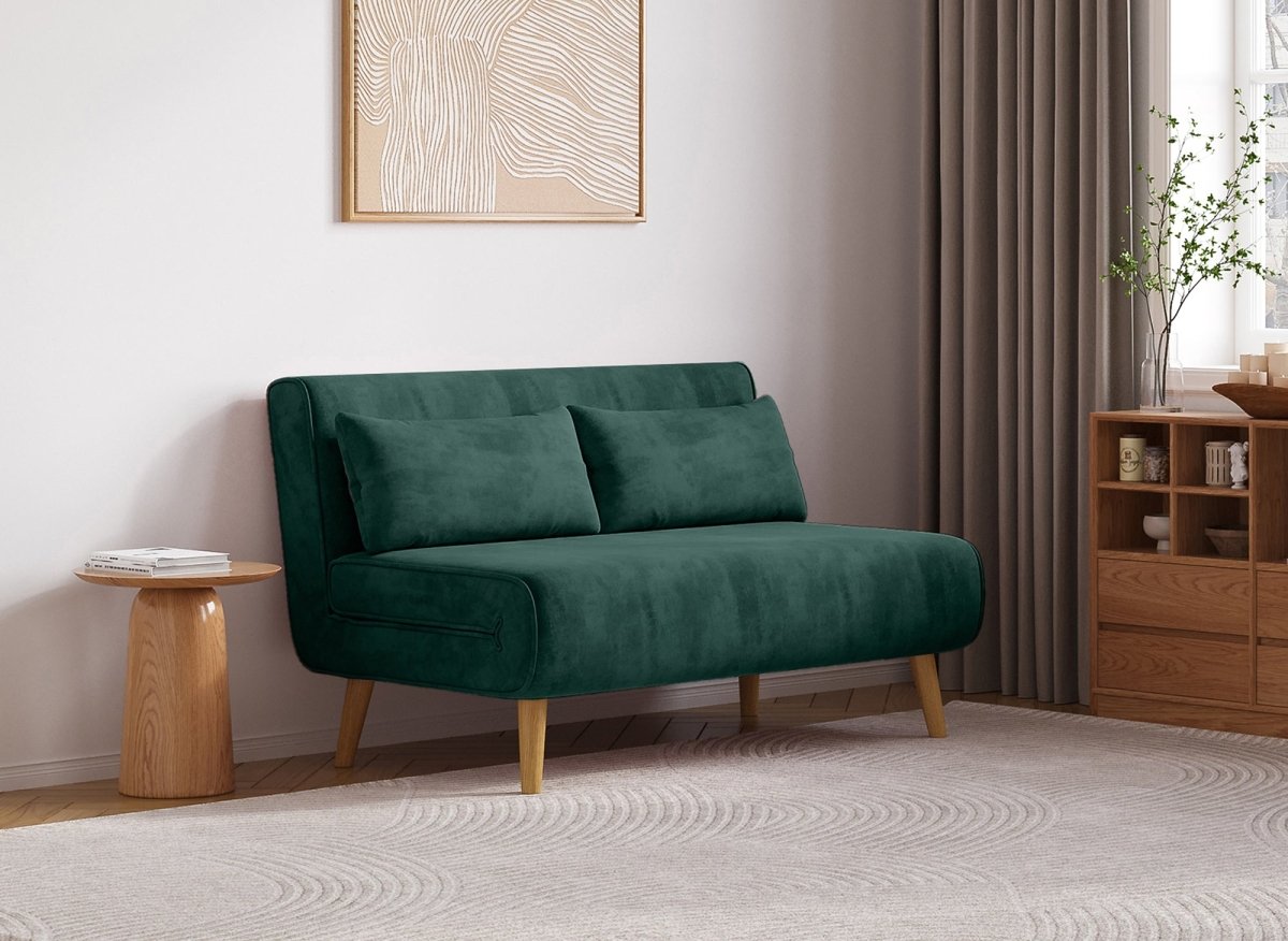 Canapé clic clac 2 places en velours vert TONKA - DécoInParis