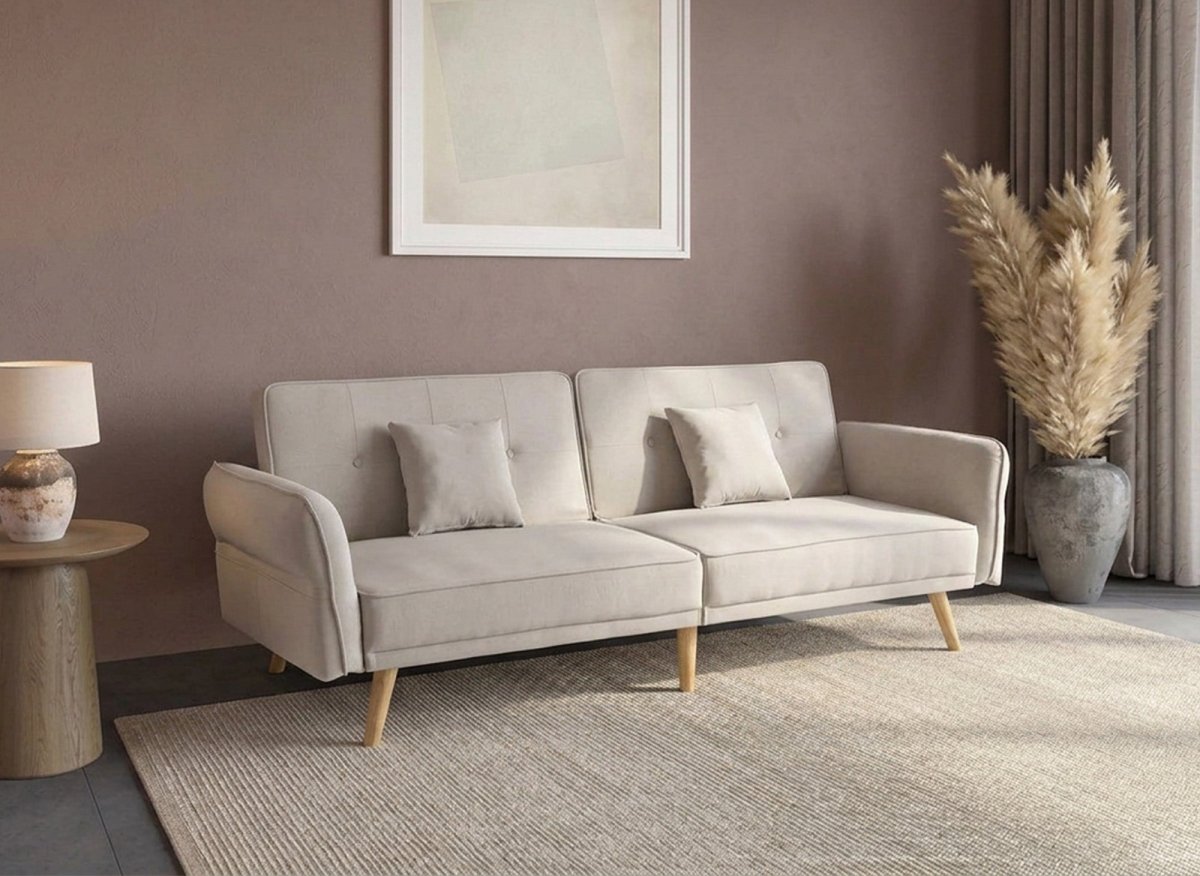 Canapé clic clac 3 places en tissu beige CHILI - DécoInParis