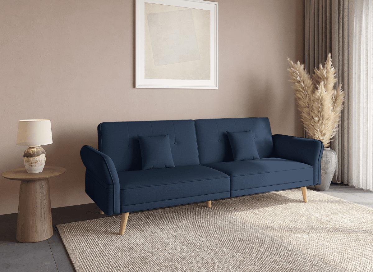 Canapé clic clac 3 places en tissu bleu CHILI - DécoInParis