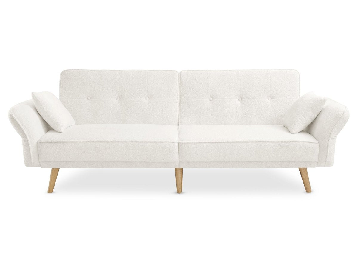 Canapé clic clac 3 places en tissu bouclette blanc écru CHILI - DécoInParis