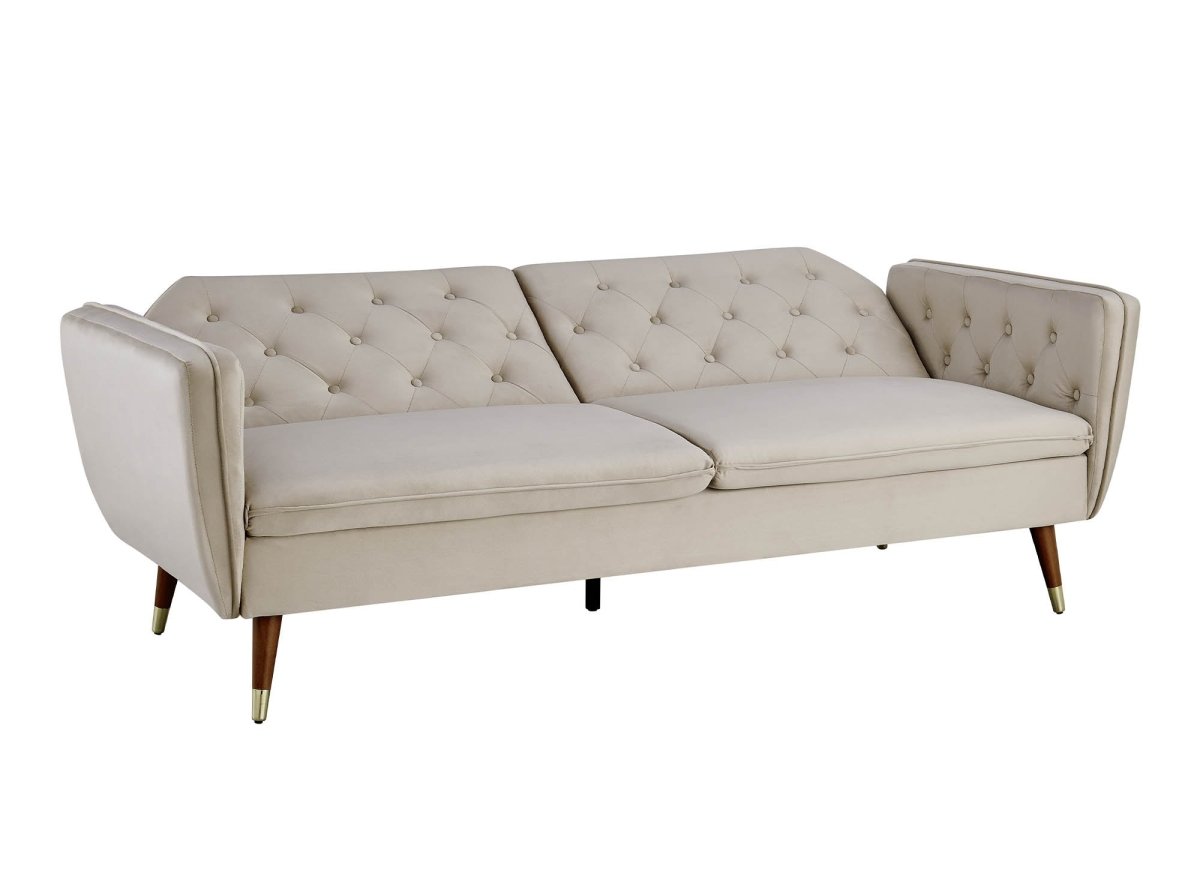 Canapé clic - clac convertible 3 places en tissu velours beige ARIANE - DécoInParis